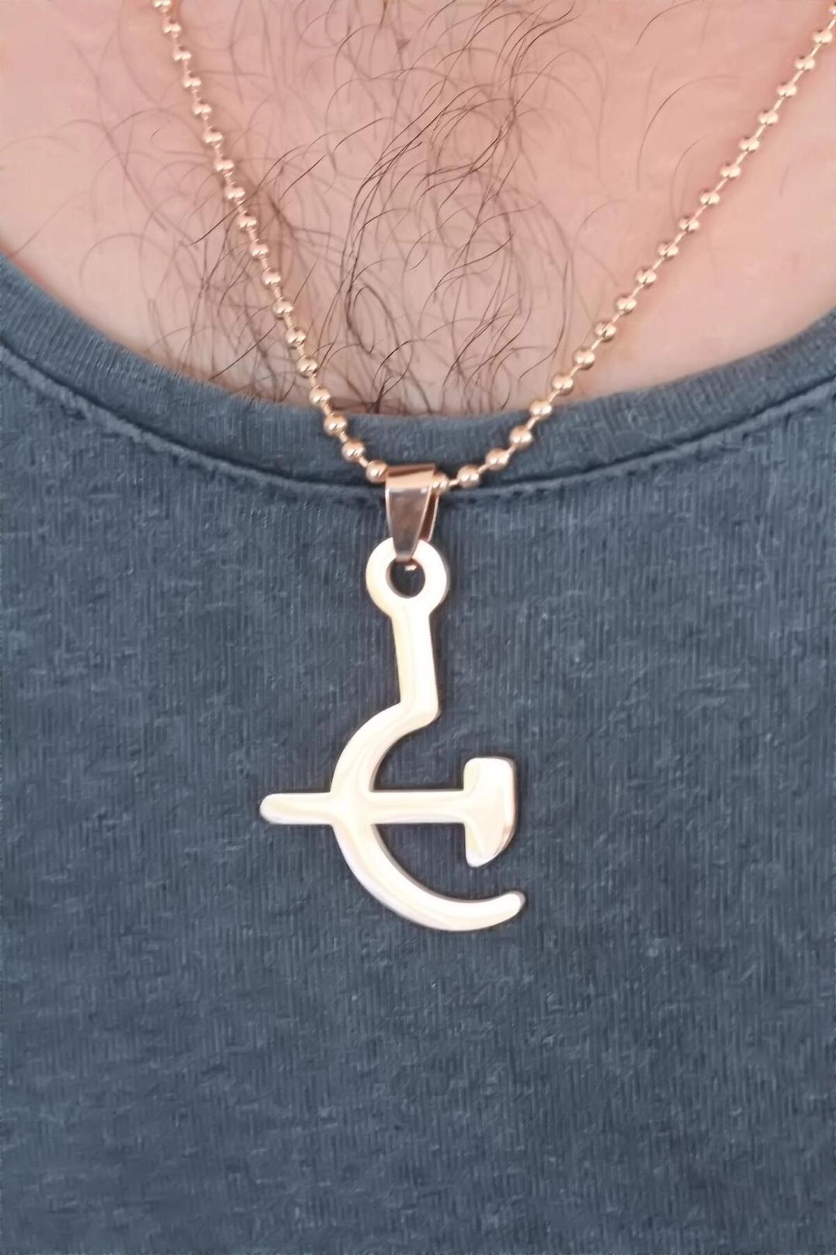 Rose Renk Metal Orak ve Balta Figürlü Erkek Kolye-1