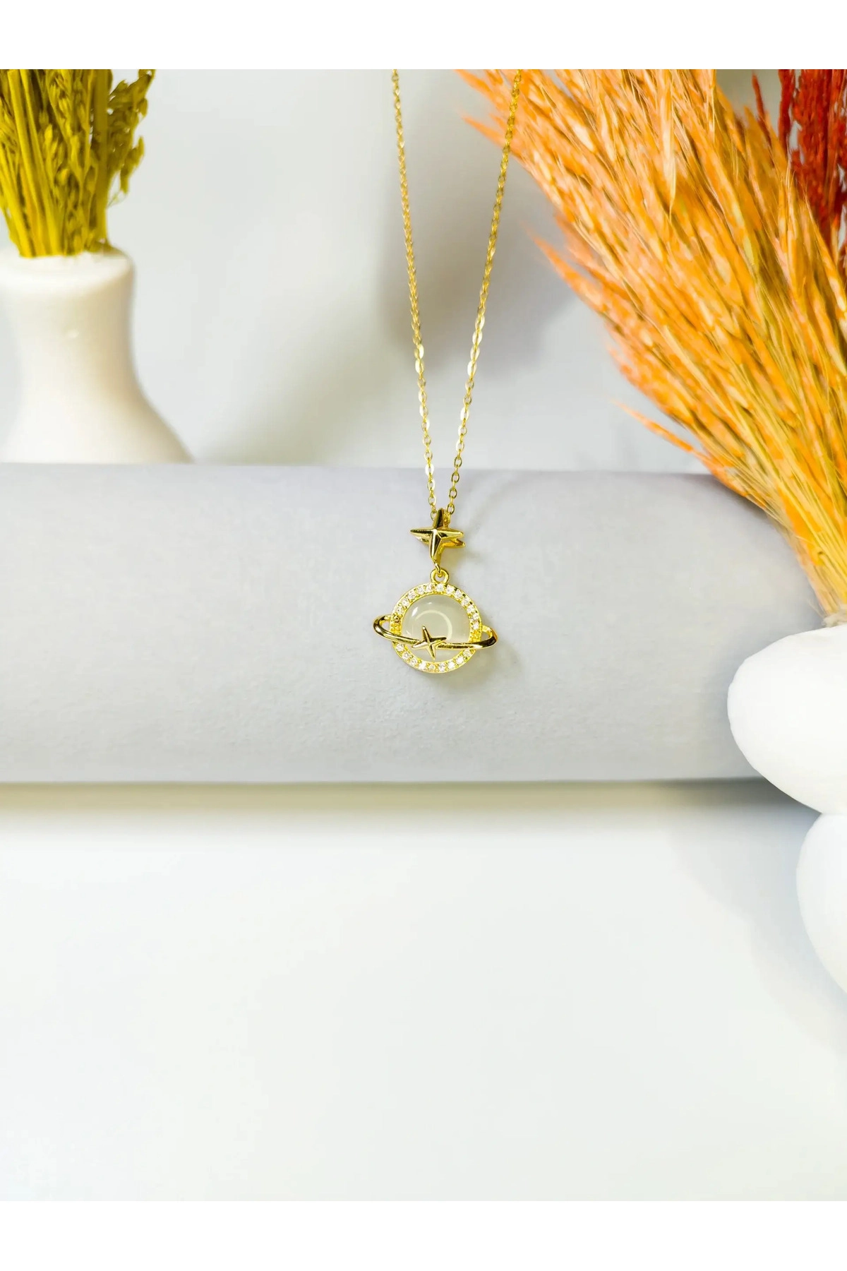 Satürn Star Kolye Gold | 316l Çelik - Kararmaz | Hediye Kadın-3