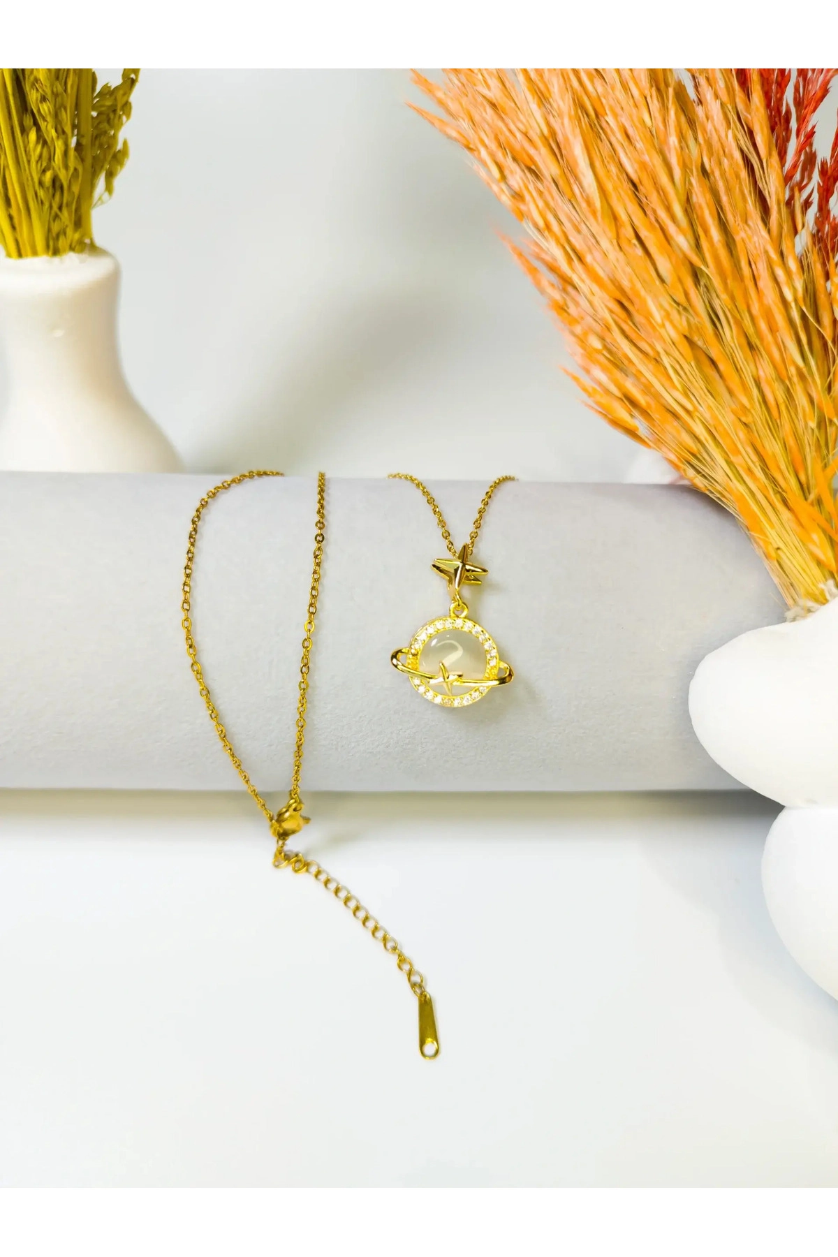 Satürn Star Kolye Gold | 316l Çelik - Kararmaz | Hediye Kadın-4