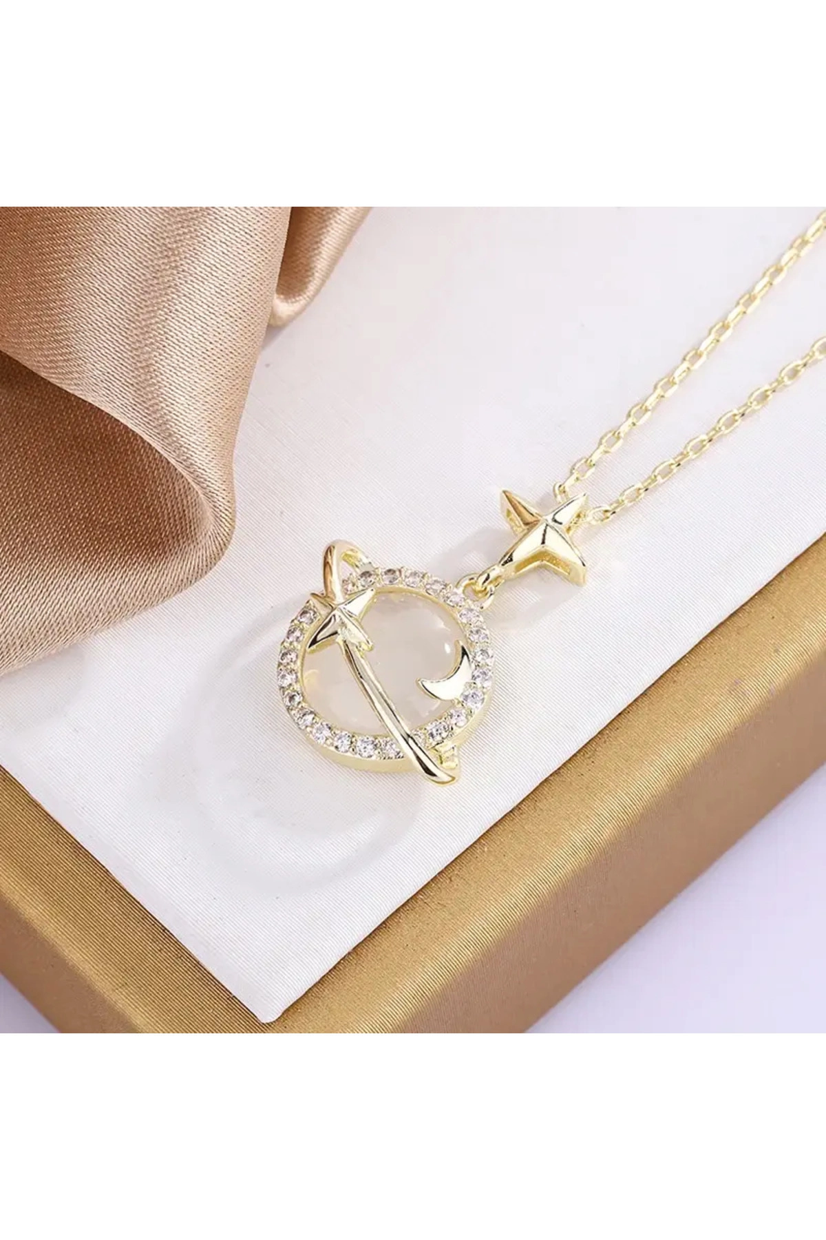 Satürn Star Kolye Gold | 316l Çelik - Kararmaz | Hediye Kadın-6