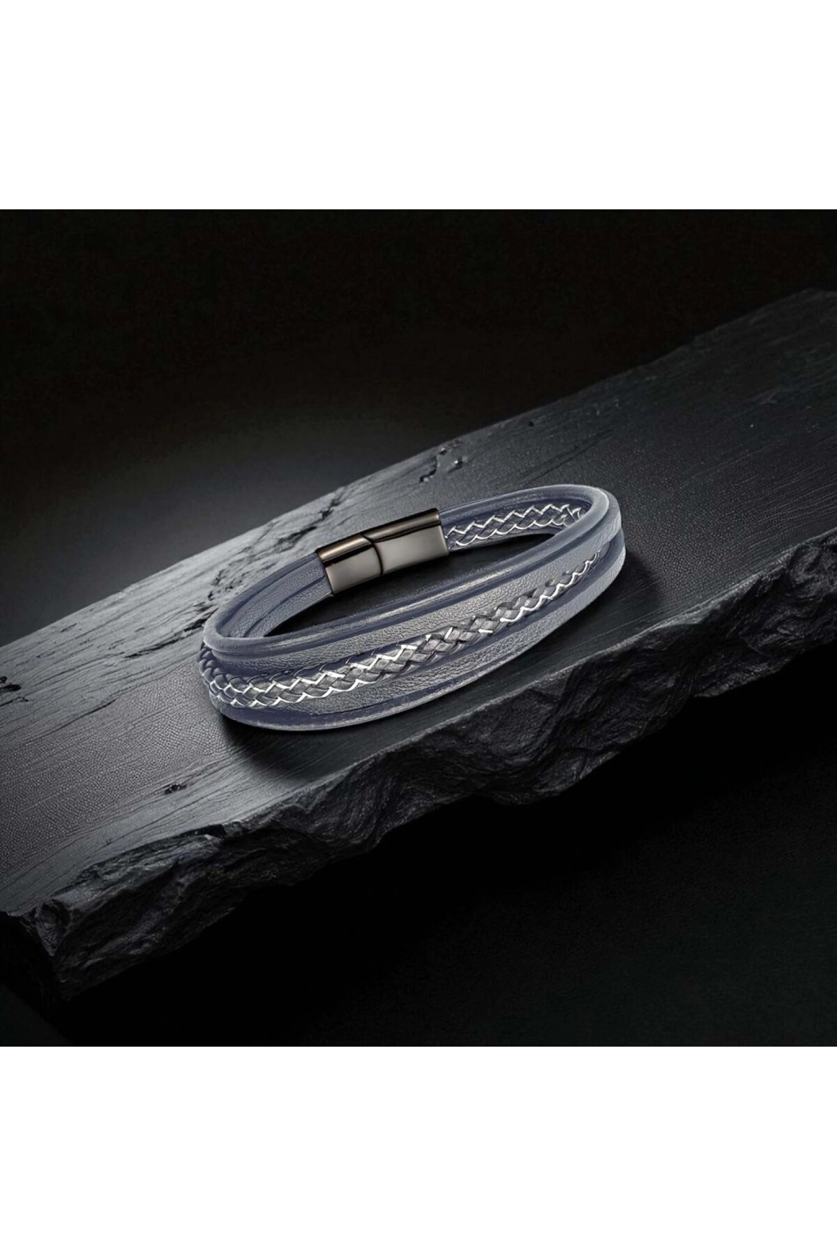 Siyah Beyaz Çoklu Deri Bileklik-1