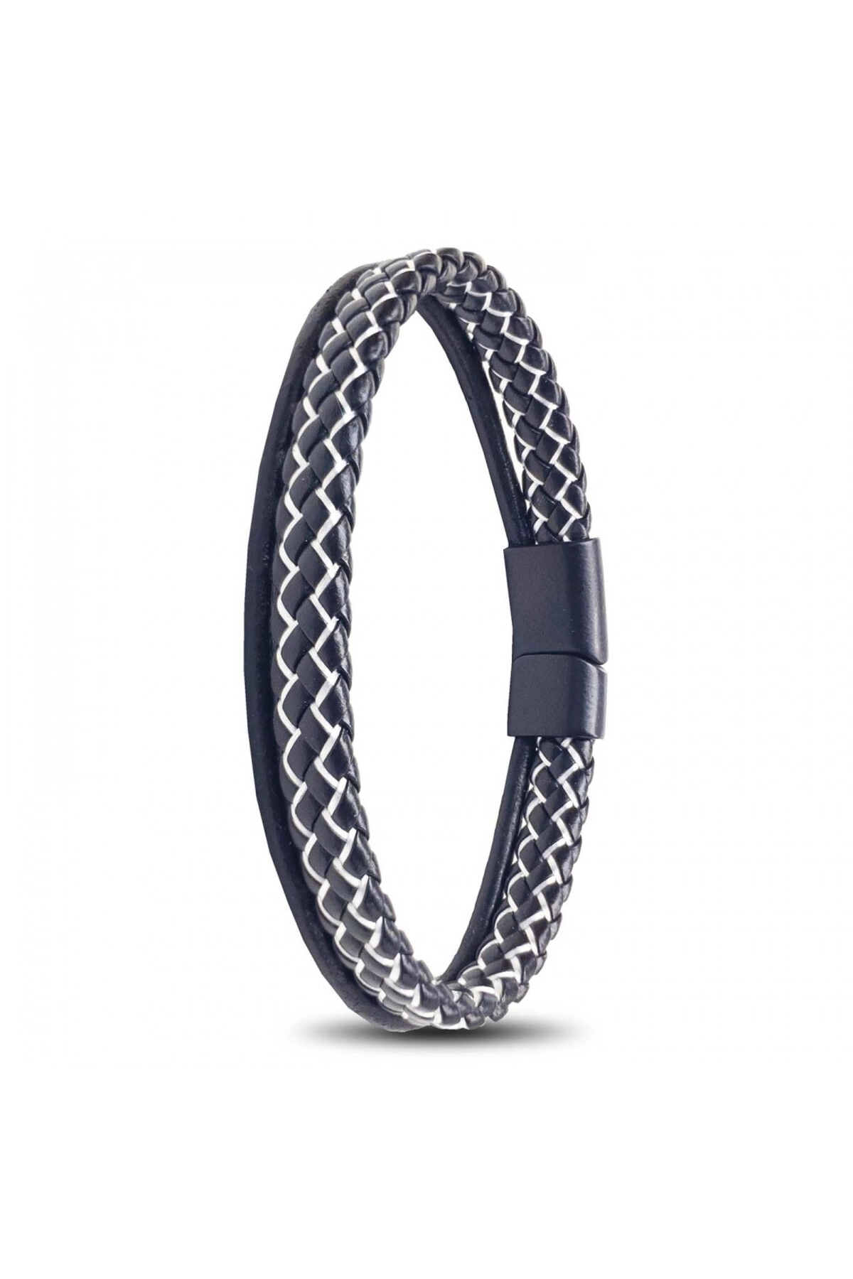 Siyah Beyaz Renk Çoklu Deri Bileklik-0