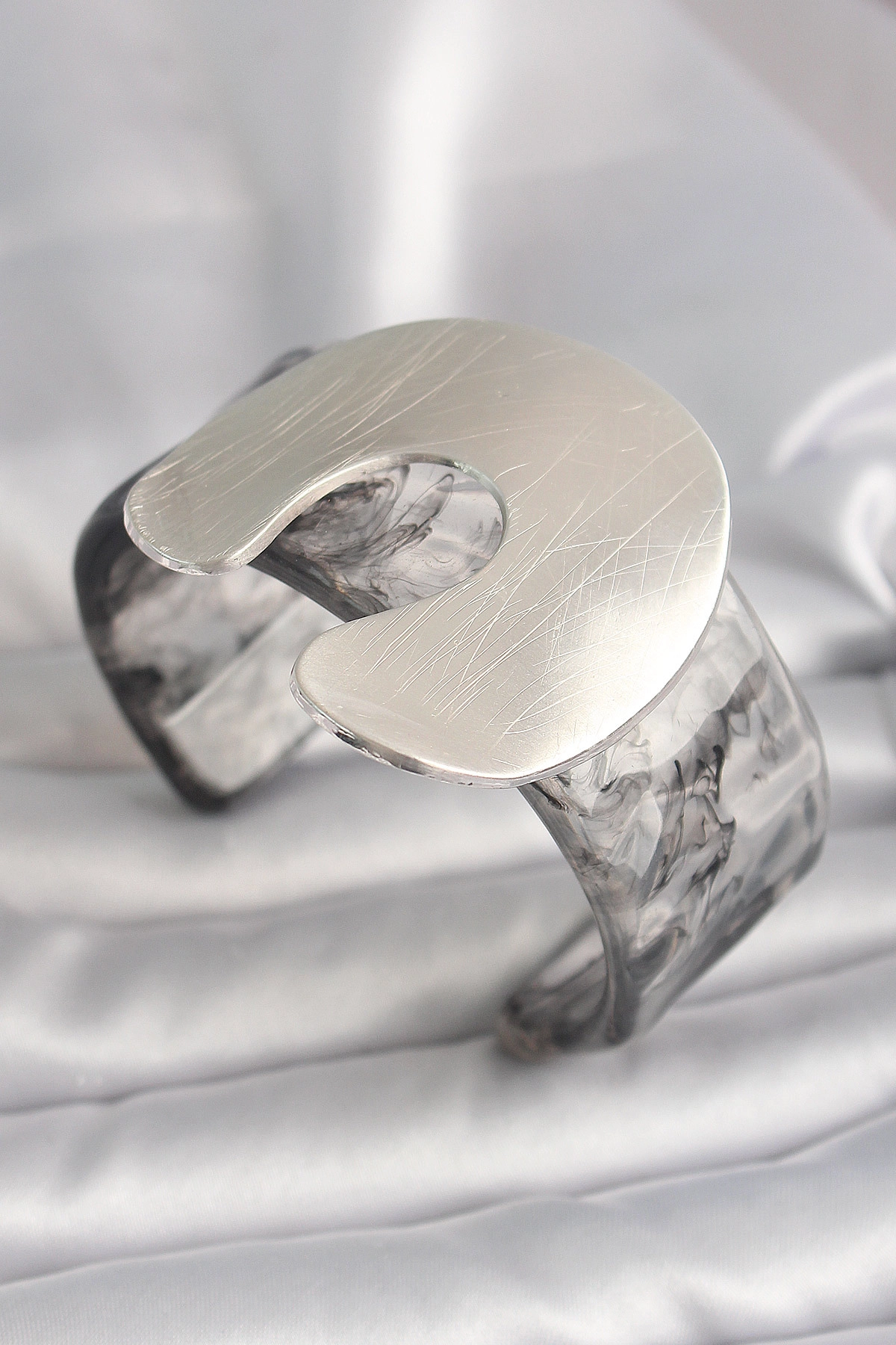 Siyah Mermer Desen Akrilik Plaka Vintage Kadın Bilezik-0