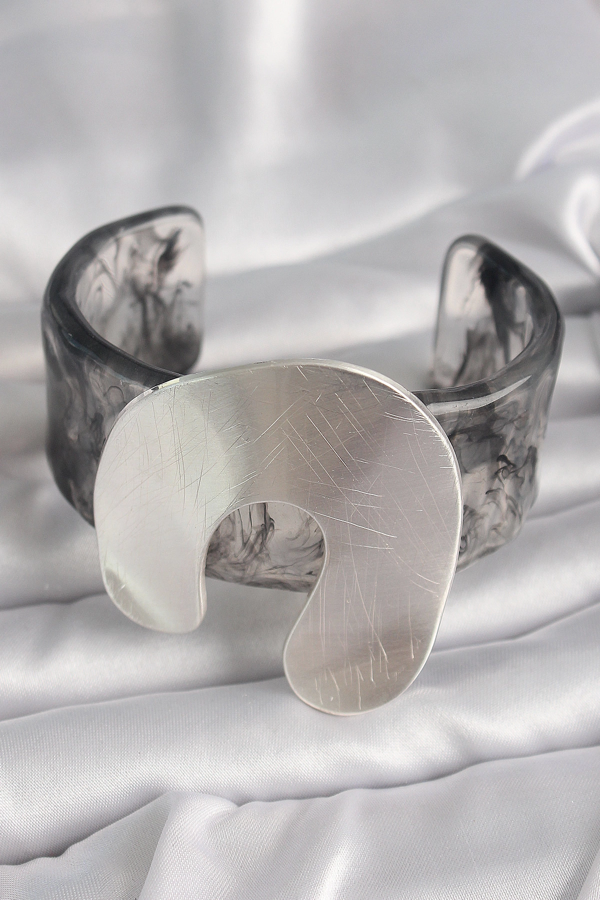 Siyah Mermer Desen Akrilik Plaka Vintage Kadın Bilezik-1