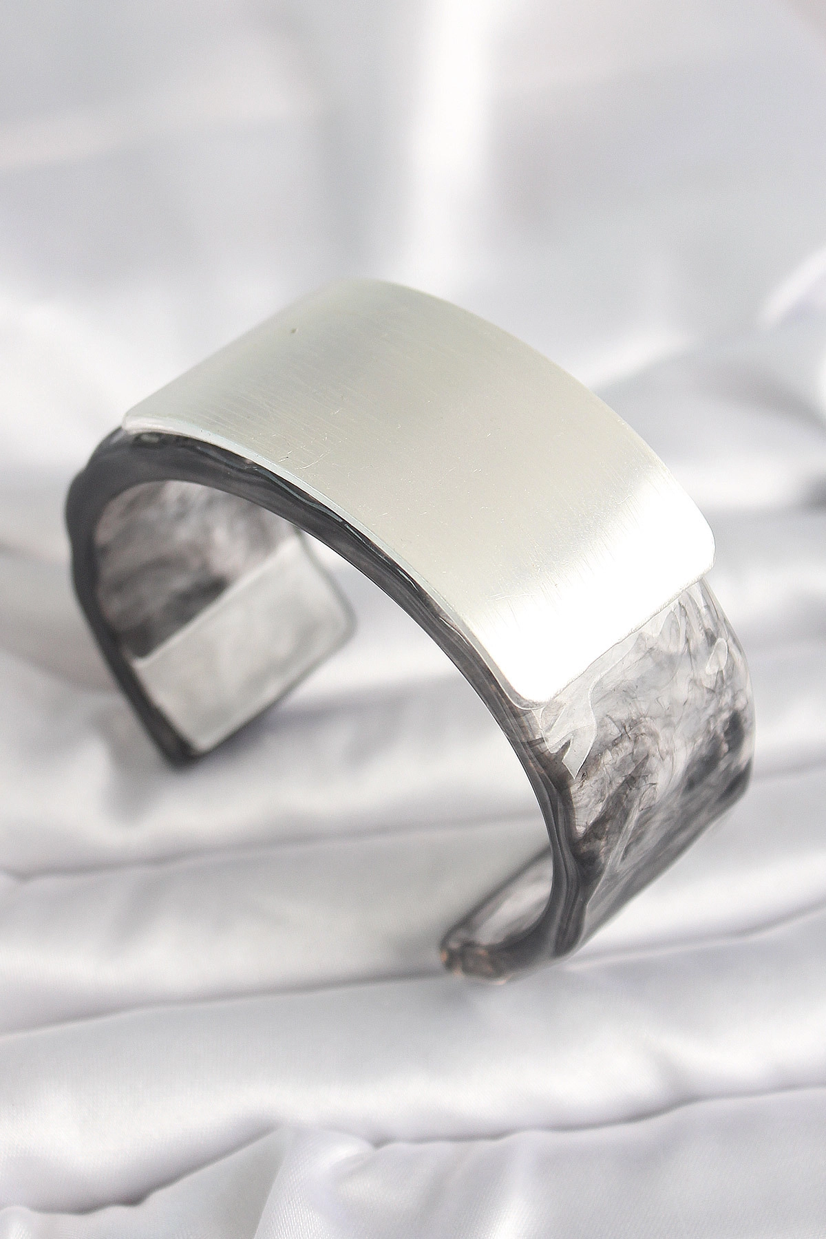 Siyah Mermer Desen Akrilik Plastik Dikdörtgen Plaka Model Vintage Kadın Bilezik-0