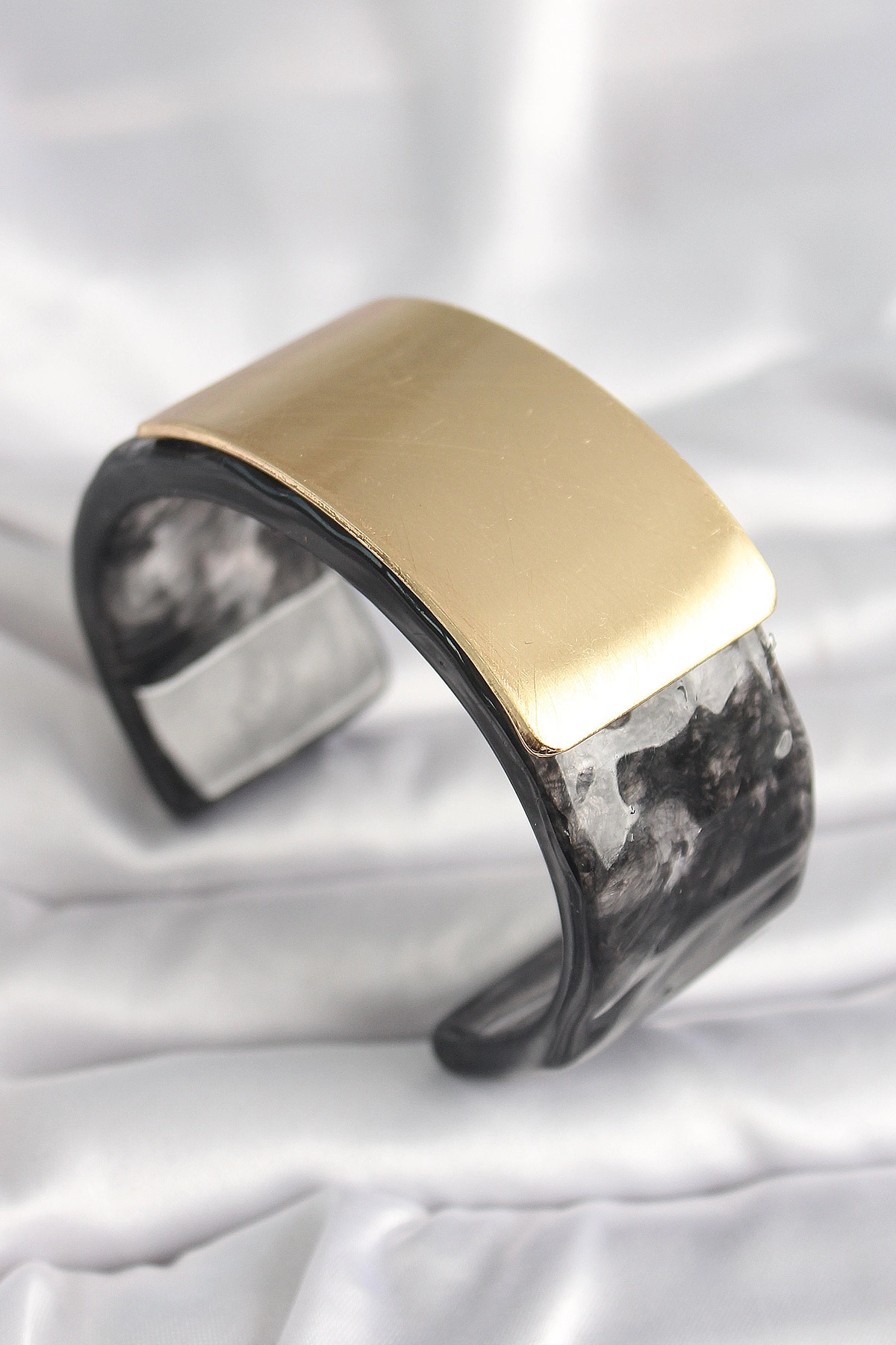 Siyah Mermer Desen Akrilik Plastik Gol Dikdörtgen Plaka Model Vingtage Kadın Bilezik-0