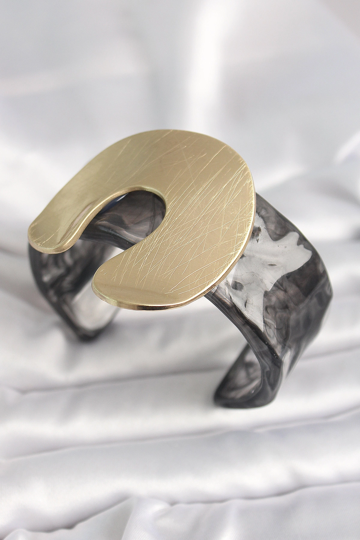 Siyah Mermer Desen Akrilik Plastik Gold Nal Model Plaka Vintage Kadın Bilezik-0