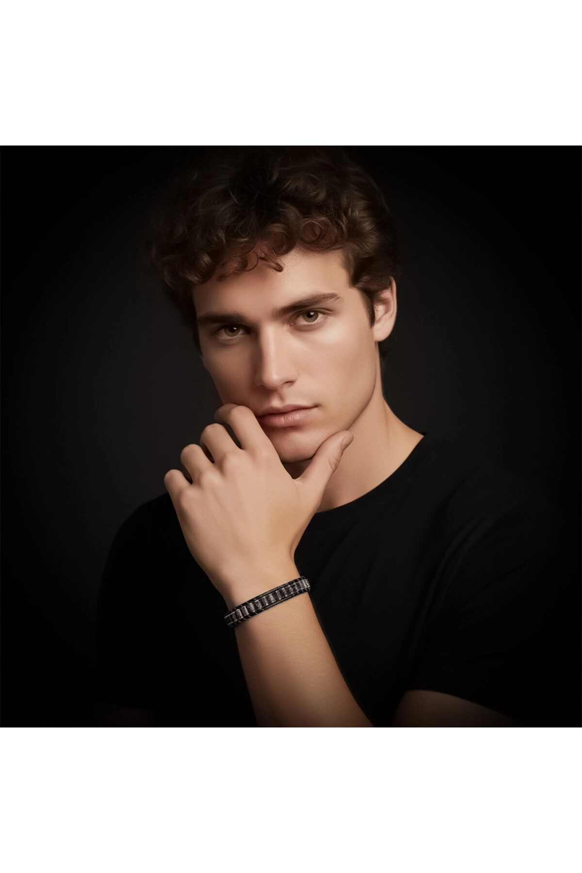 Spektrolit Hematit Çelik Örgülü Deri Bileklik-1