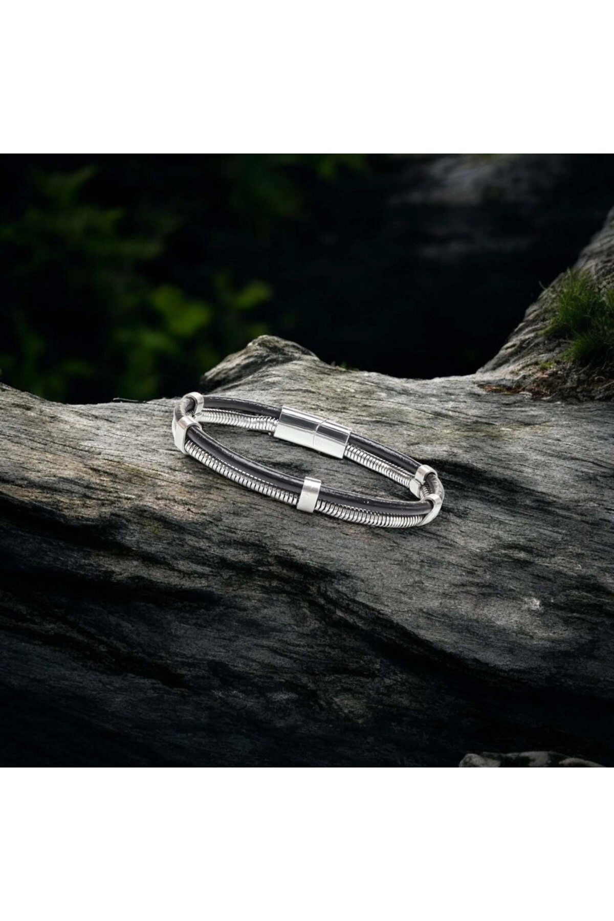 Spiral Çelik Zincir Ve Deri Bileklik-3