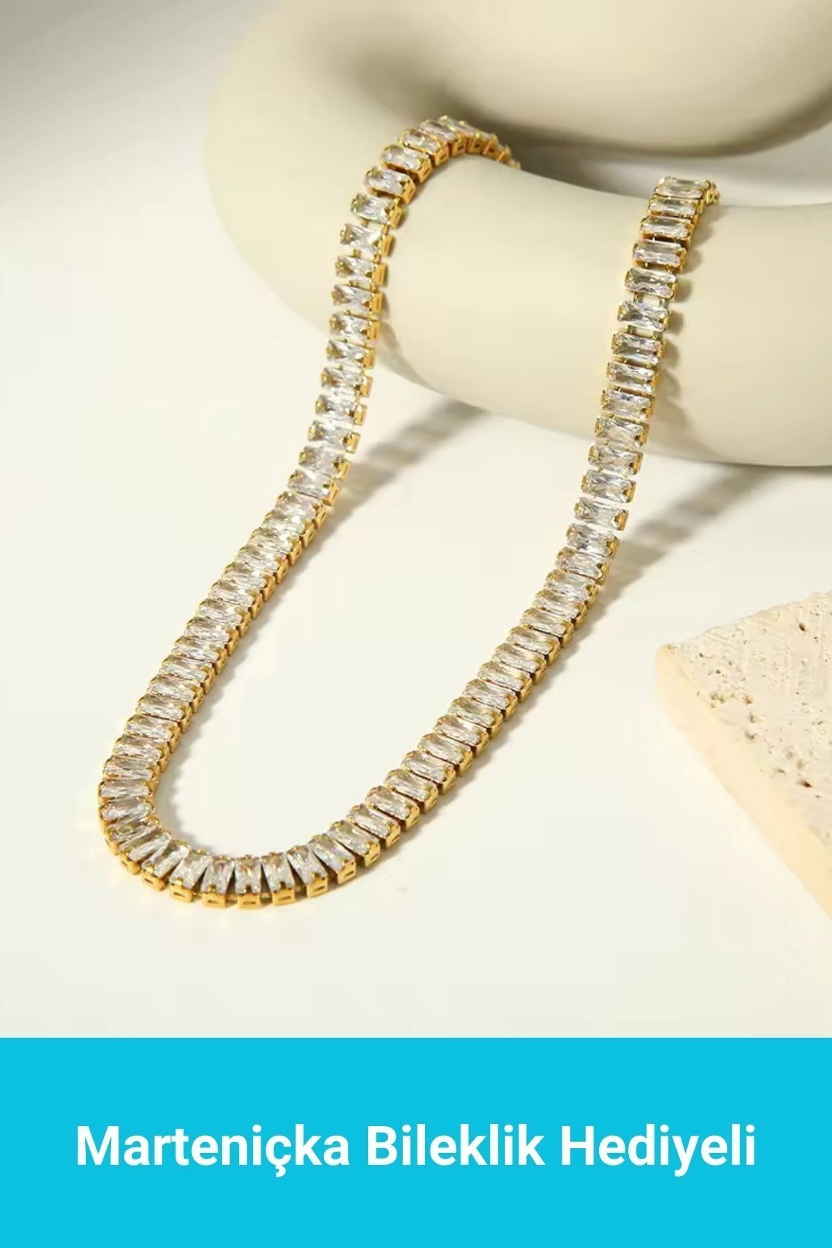 Su Yolu Kolye Taşlı Yüksek Kalite Zarif | Gold 35 Cm | 316l Çelik - Kararmaz | Hediye Kadın-0