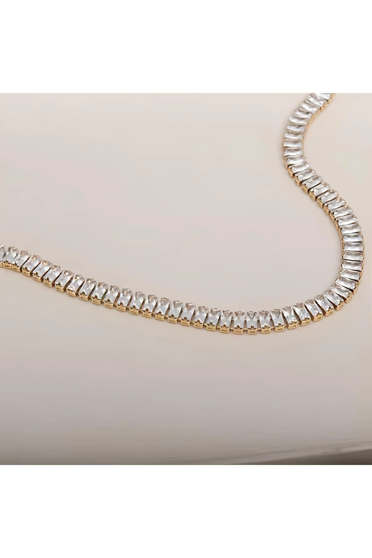 Su Yolu Kolye Taşlı Yüksek Kalite Zarif | Gold 35 Cm | 316l Çelik - Kararmaz | Hediye Kadın-1