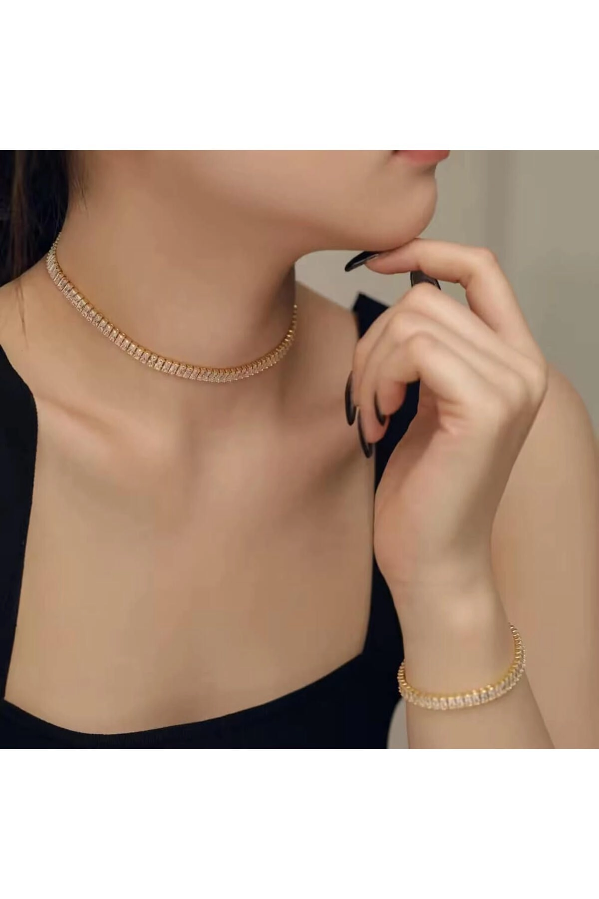 Su Yolu Kolye Taşlı Yüksek Kalite Zarif | Gold 35 Cm | 316l Çelik - Kararmaz | Hediye Kadın-3