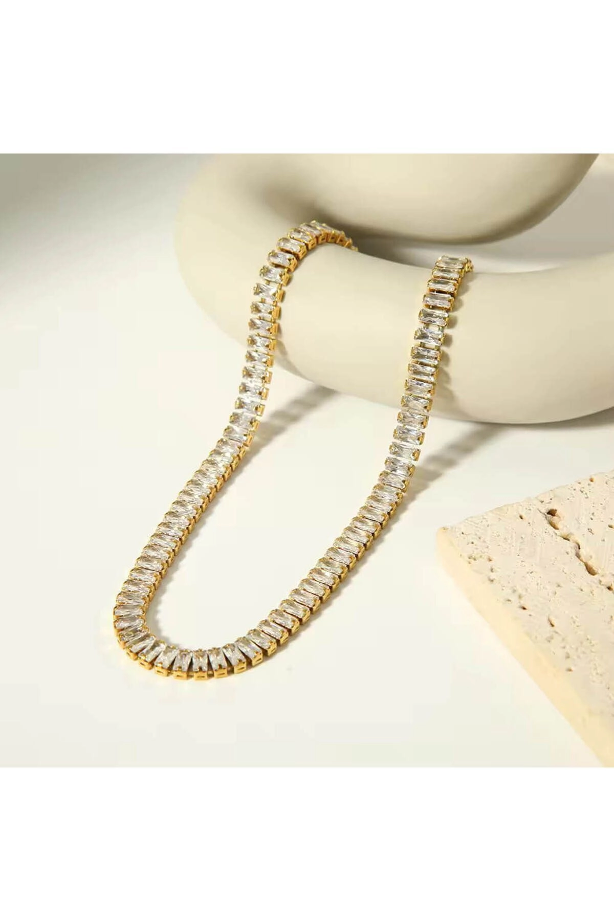 Su Yolu Kolye Taşlı Yüksek Kalite Zarif | Gold 35 Cm | 316l Çelik - Kararmaz | Hediye Kadın-4