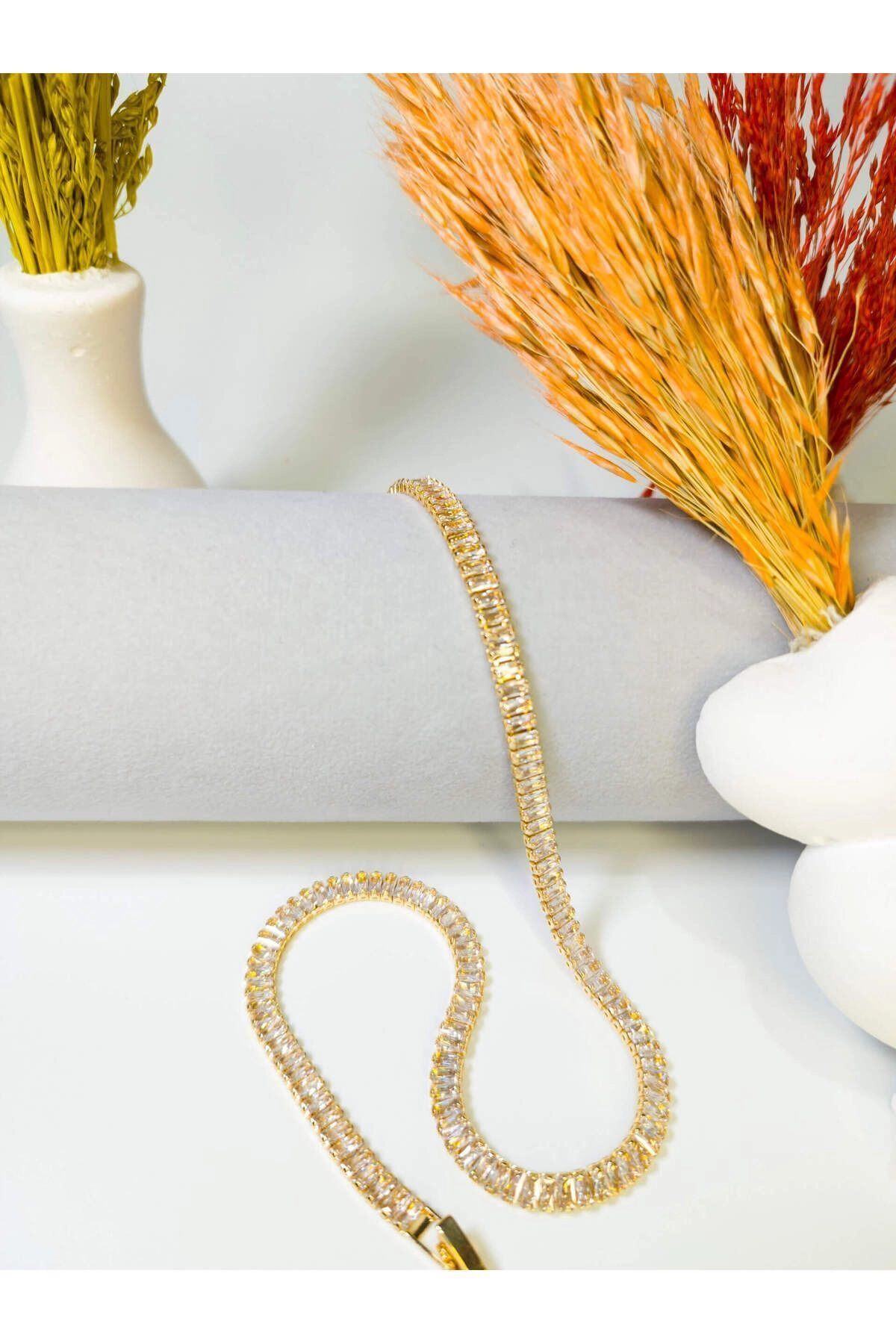 Su Yolu Kolye Taşlı Yüksek Kalite Zarif | Gold 35 Cm | 316l Çelik - Kararmaz | Hediye Kadın-5