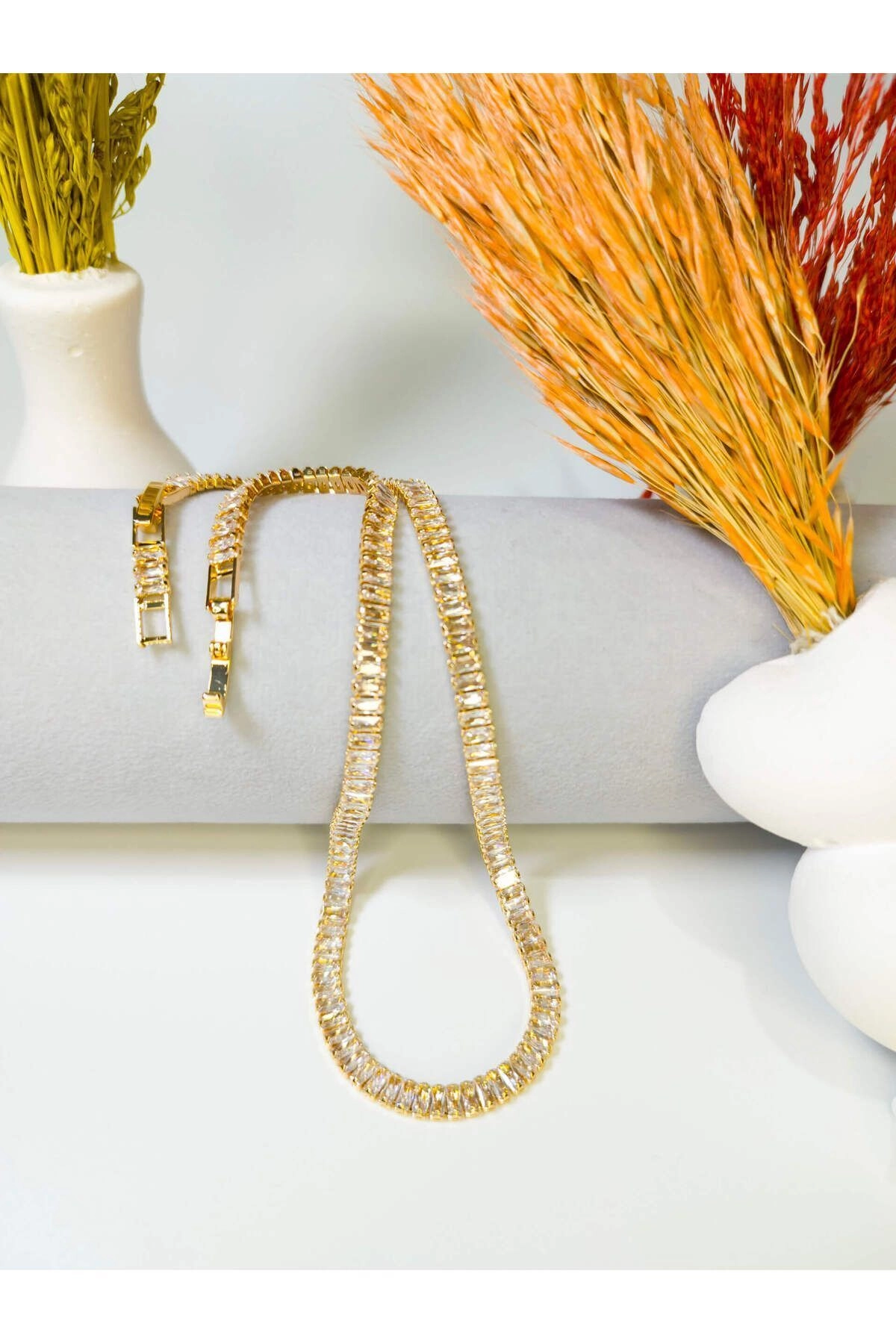 Su Yolu Kolye Taşlı Yüksek Kalite Zarif | Gold 35 Cm | 316l Çelik - Kararmaz | Hediye Kadın-7