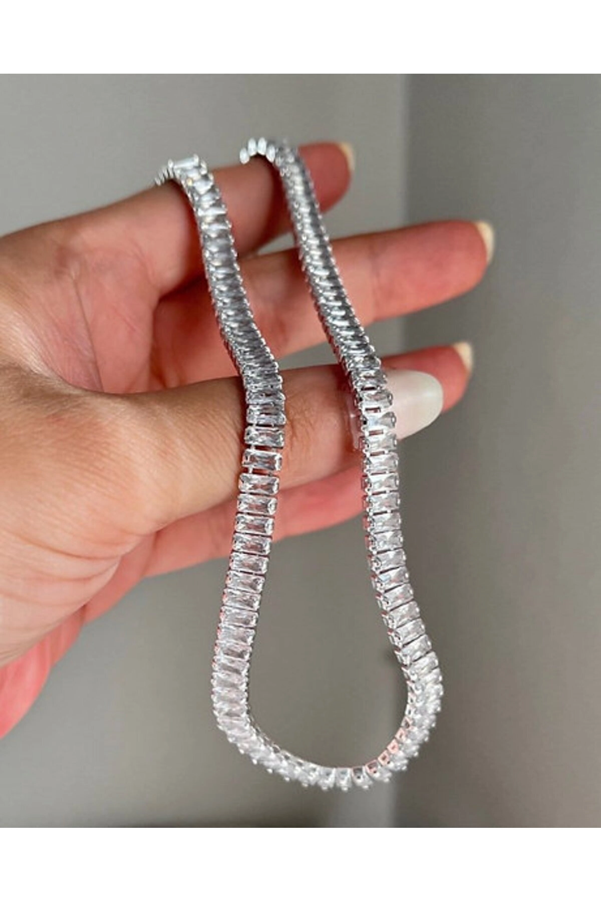 Su Yolu Kolye Taşlı Yüksek Kalite Zarif | Gümüş 35 Cm | 316l Çelik - Kararmaz | Hediye Kadın-0