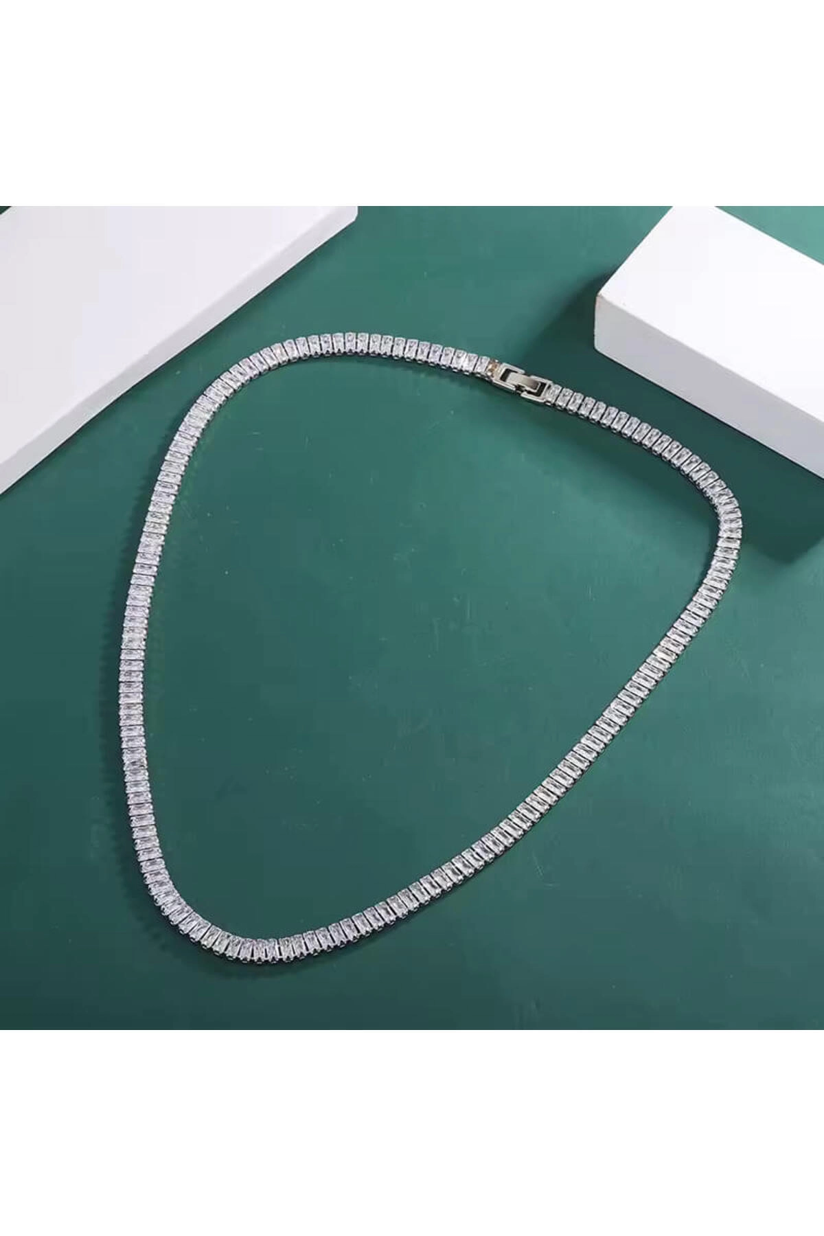 Su Yolu Kolye Taşlı Yüksek Kalite Zarif | Gümüş 35 Cm | 316l Çelik - Kararmaz | Hediye Kadın-1