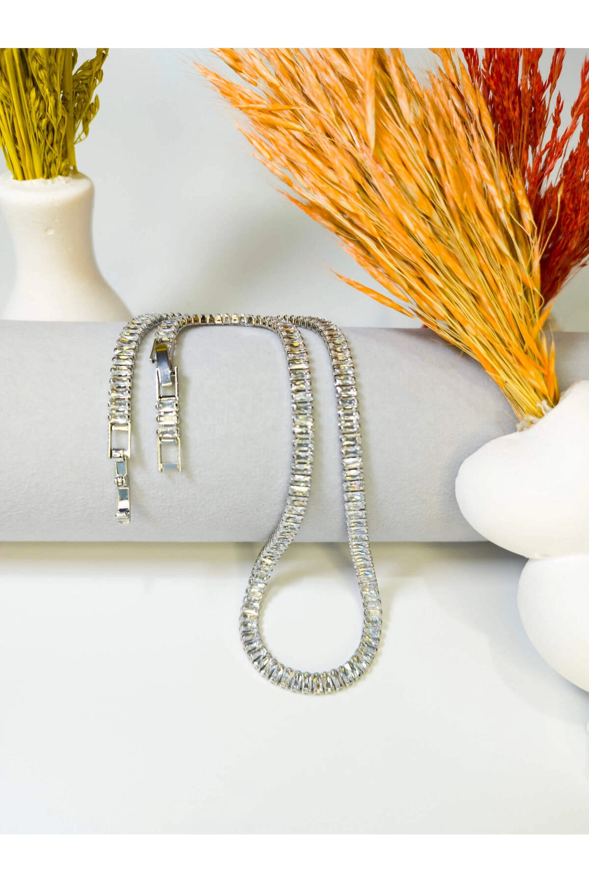 Su Yolu Kolye Taşlı Yüksek Kalite Zarif | Gümüş 35 Cm | 316l Çelik - Kararmaz | Hediye Kadın-3