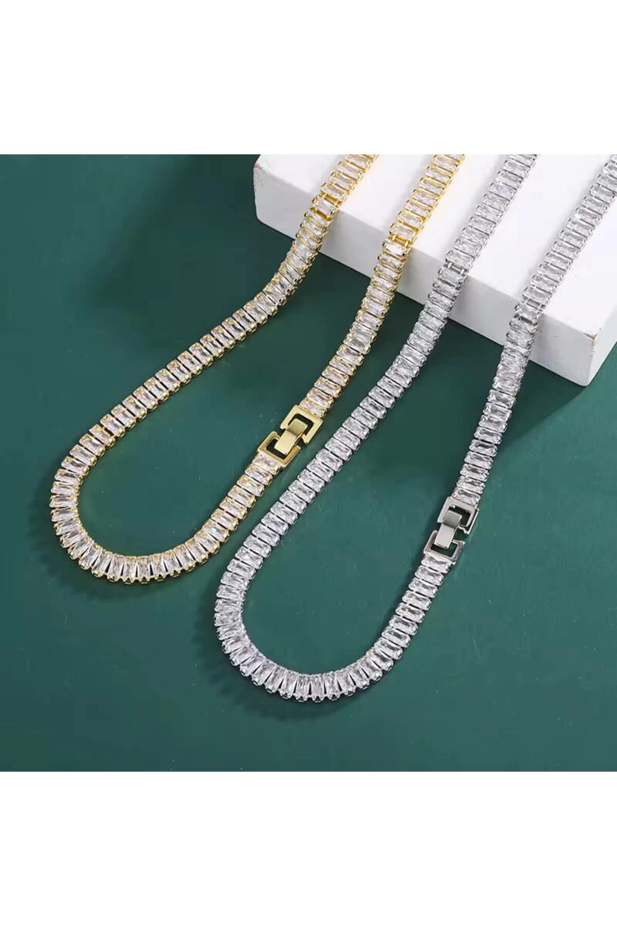 Su Yolu Kolye Taşlı Yüksek Kalite Zarif | Gümüş 35 Cm | 316l Çelik - Kararmaz | Hediye Kadın-4