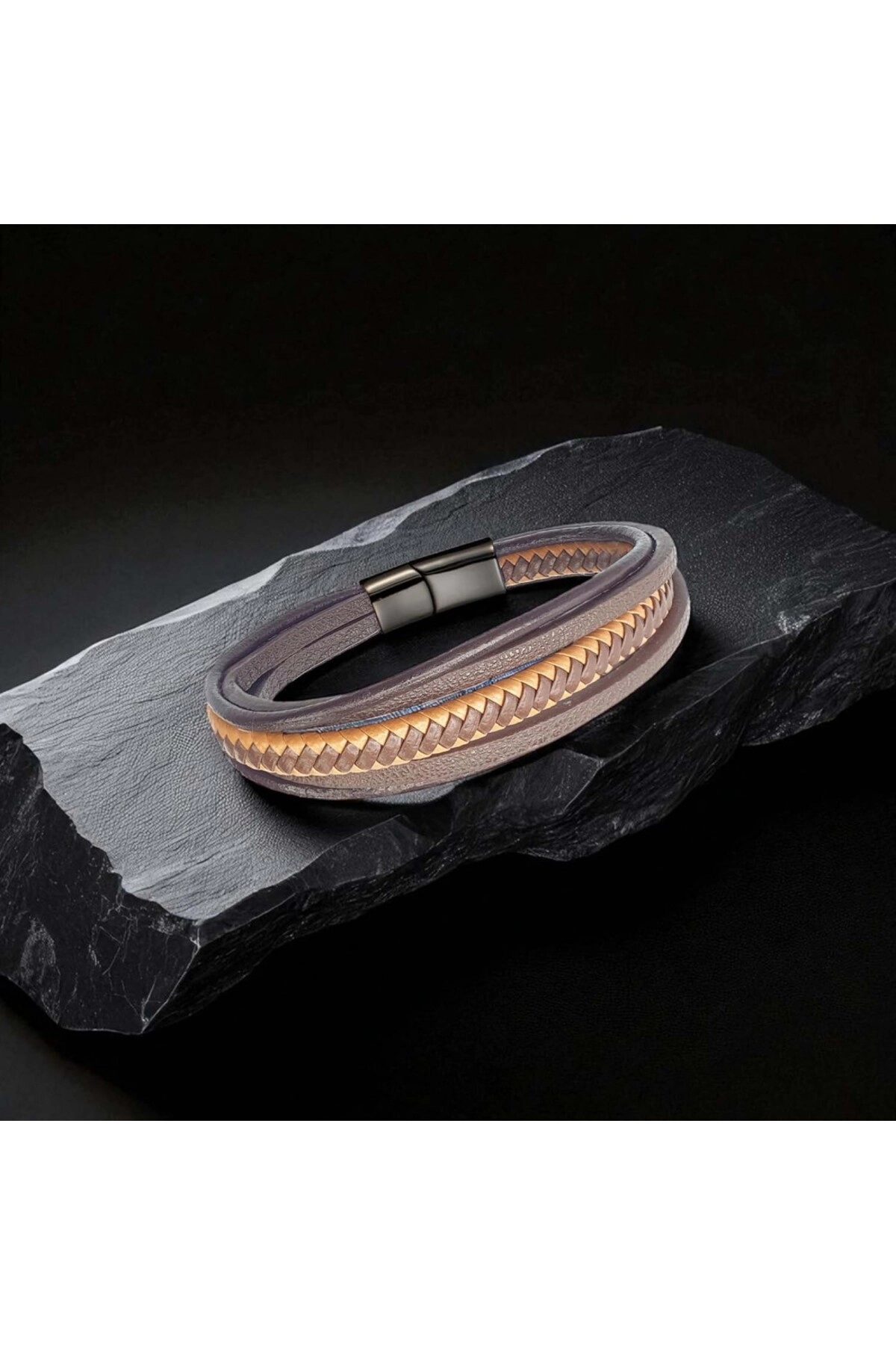 Taba Kahve Çoklu Deri Bileklik-1