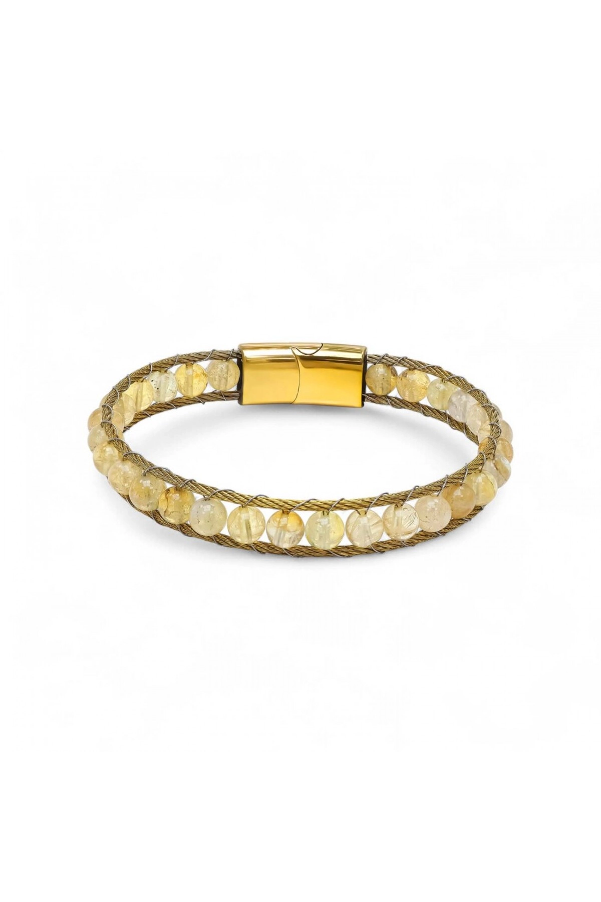 Titanyum Kilitli Sitrin Doğaltaş Ve 316L Çelik Halat Örme Erkek Bileklik-0