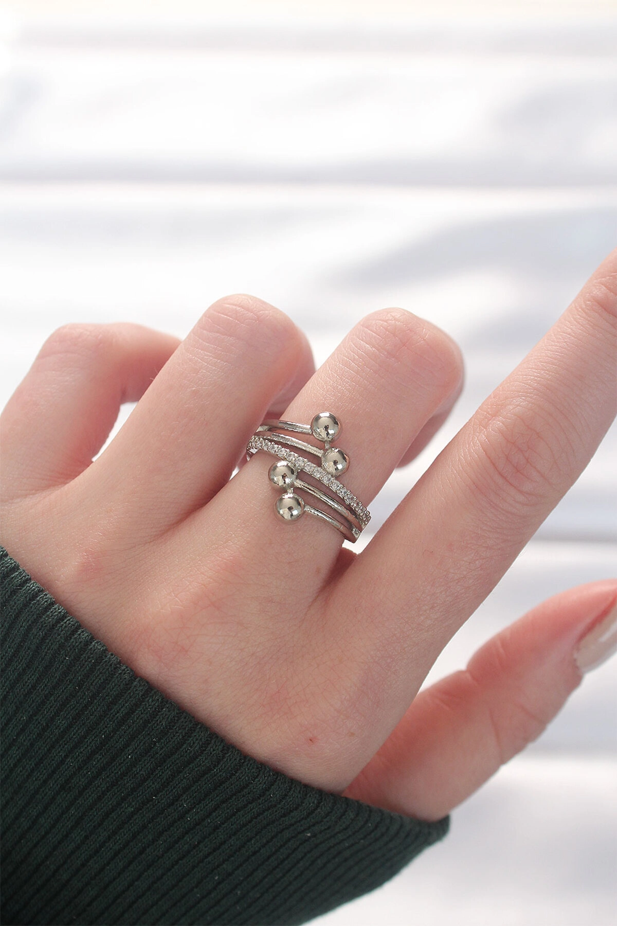 Topçuk Model Zirkon Taşlı Silver Renk Ayarlanabilir Yüzük-0