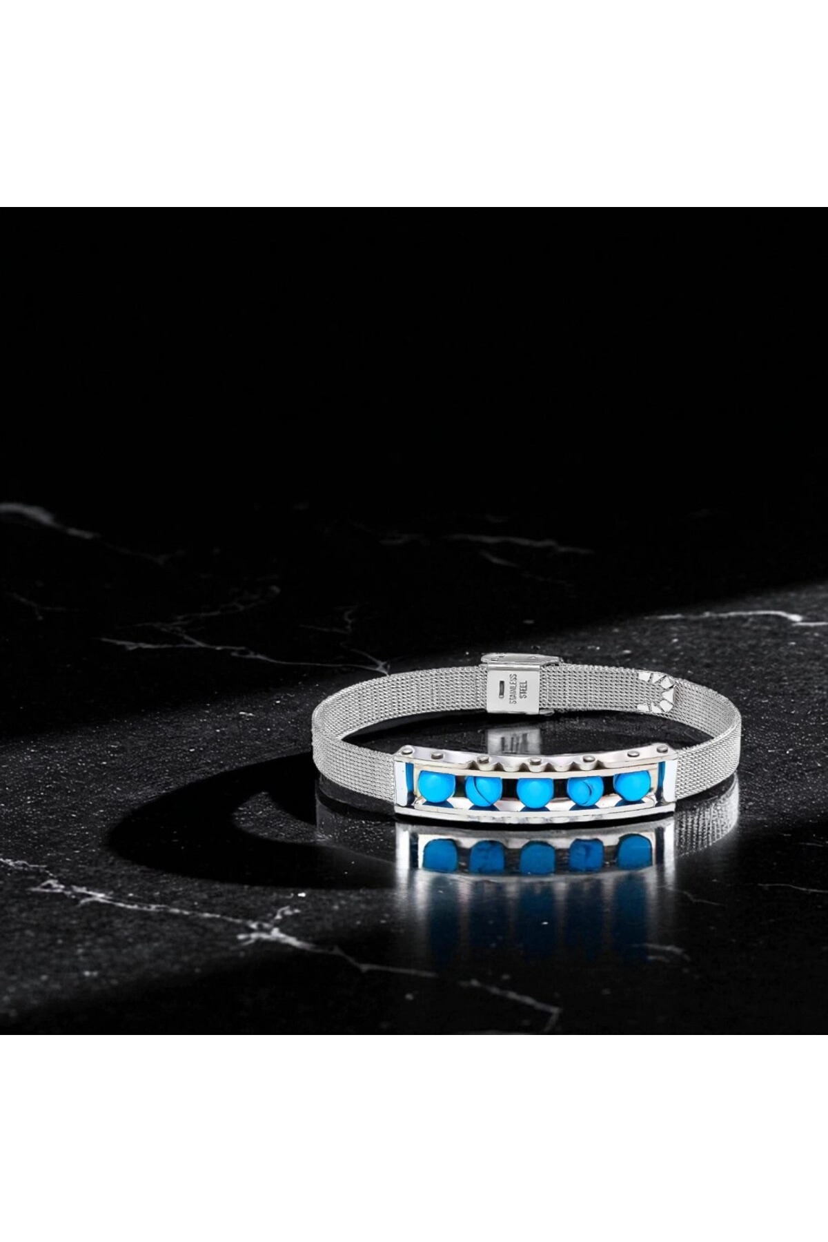 Turkuaz Taş Ve Paslanmaz Çelik Bileklik-1