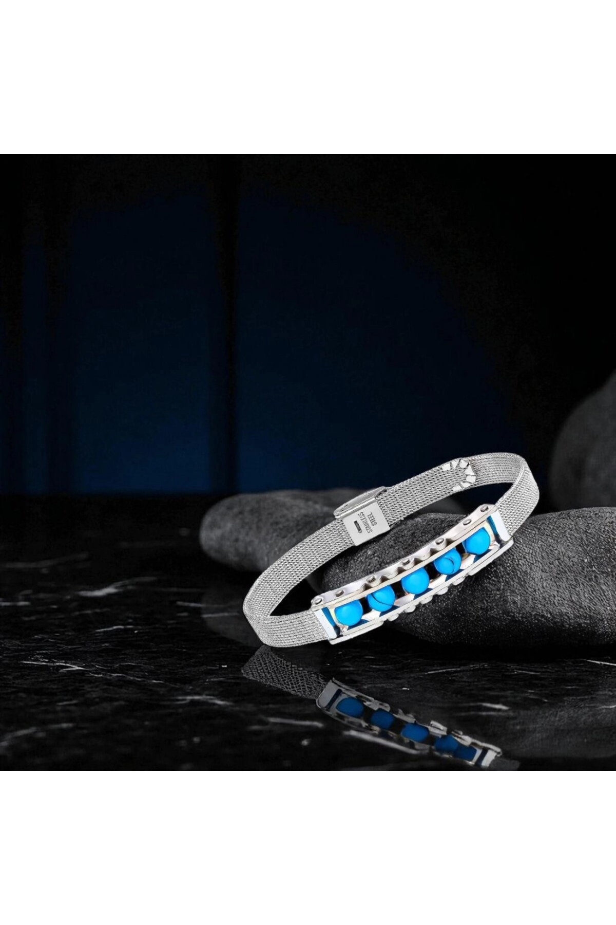 Turkuaz Taş Ve Paslanmaz Çelik Bileklik-2