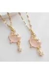 Opal Taşlı Pembe Ay Kolye Gold | 316l Çelik - Kararmaz | Hediye Kadın