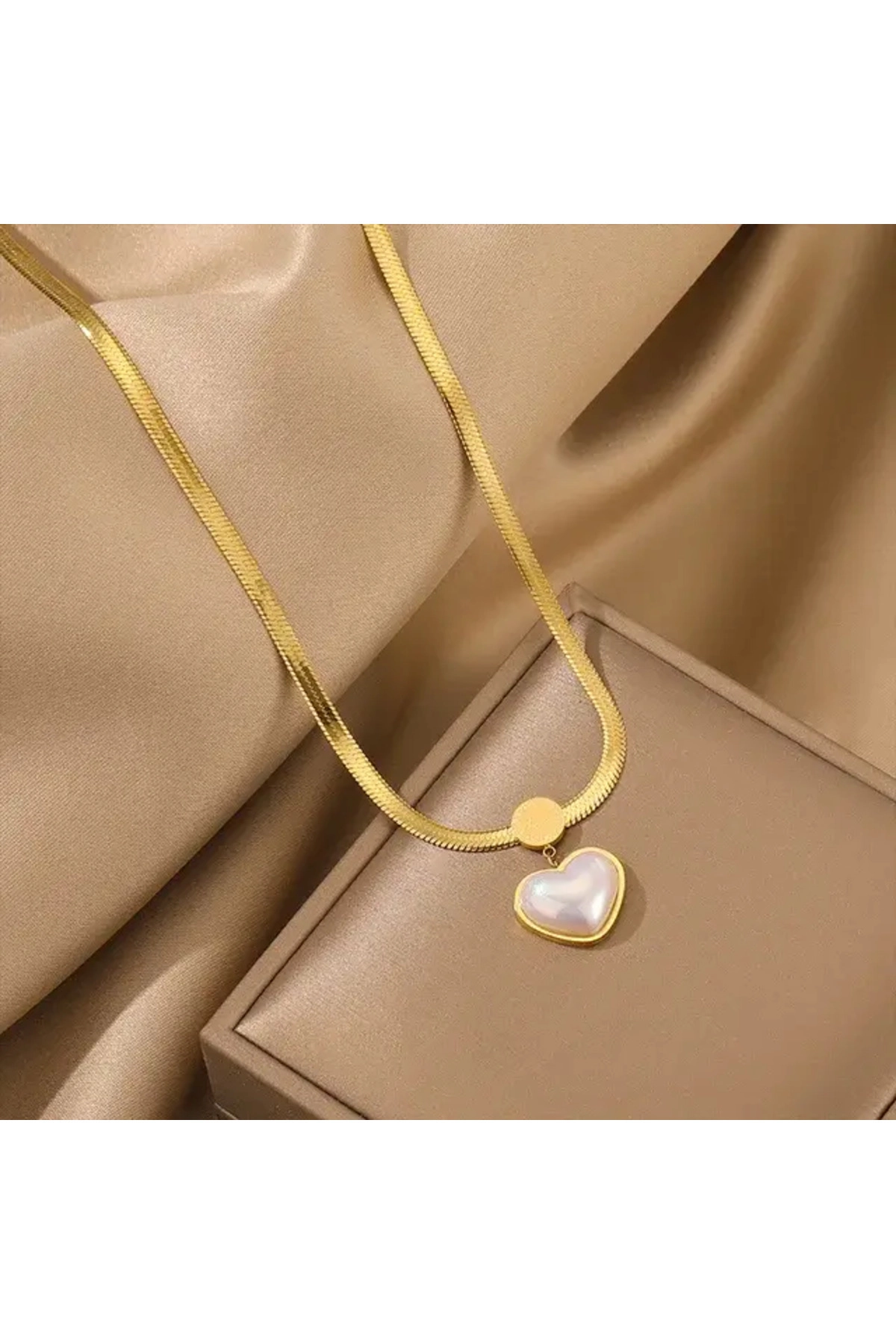Venedik Inci Kalp Kolye Italyan Zincir Çelik Gold | 316l Çelik - Kararmaz | Hediye Kadın-0