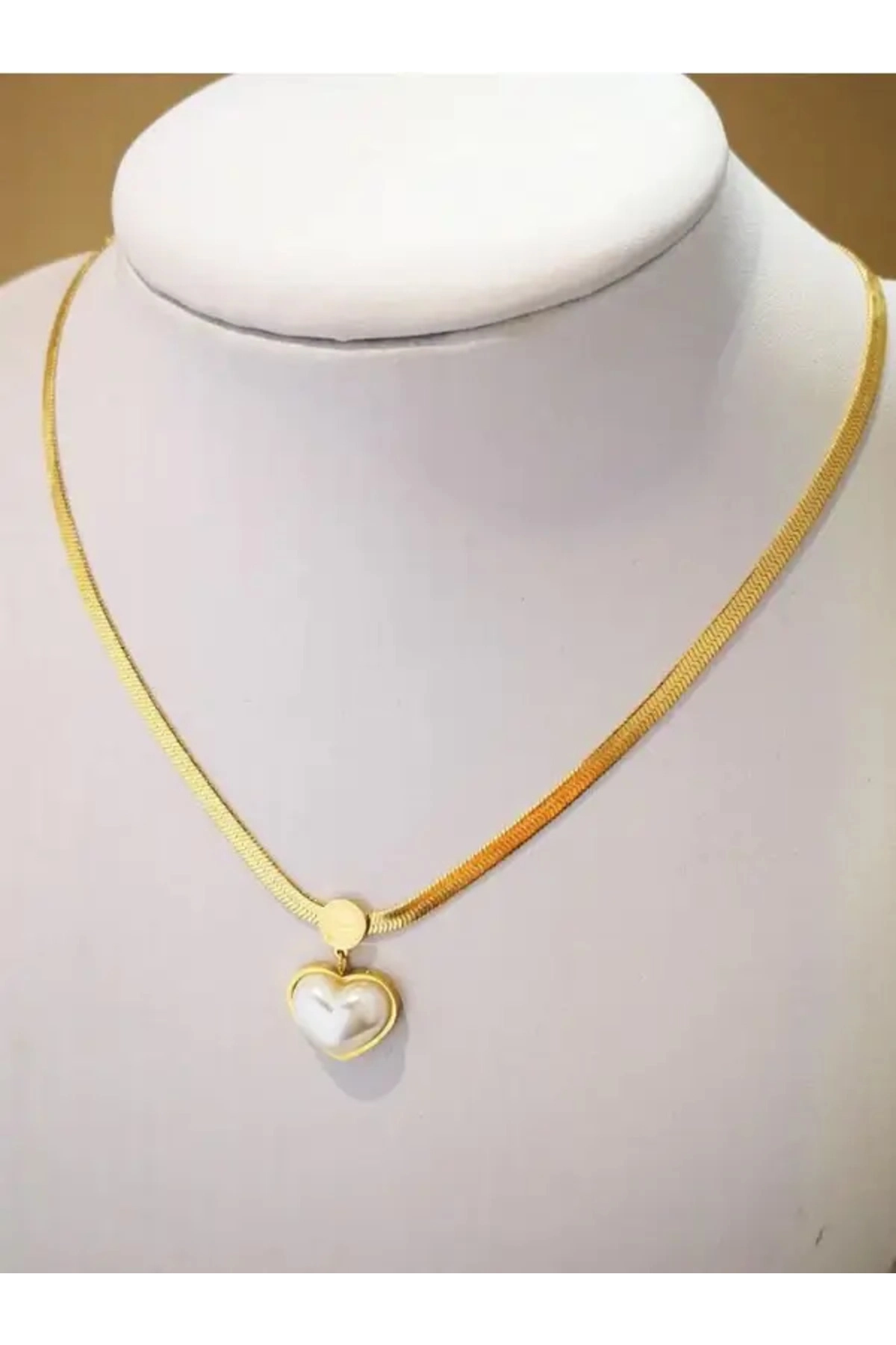 Venedik Inci Kalp Kolye Italyan Zincir Çelik Gold | 316l Çelik - Kararmaz | Hediye Kadın-3