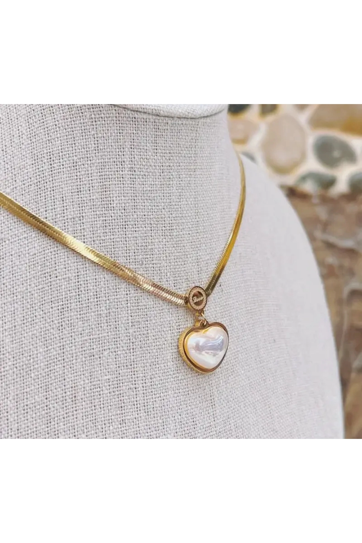 Venedik Inci Kalp Kolye Italyan Zincir Çelik Gold | 316l Çelik - Kararmaz | Hediye Kadın-4