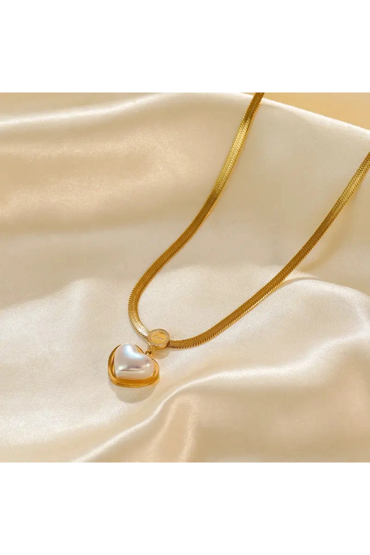 Venedik Inci Kalp Kolye Italyan Zincir Çelik Gold | 316l Çelik - Kararmaz | Hediye Kadın-5