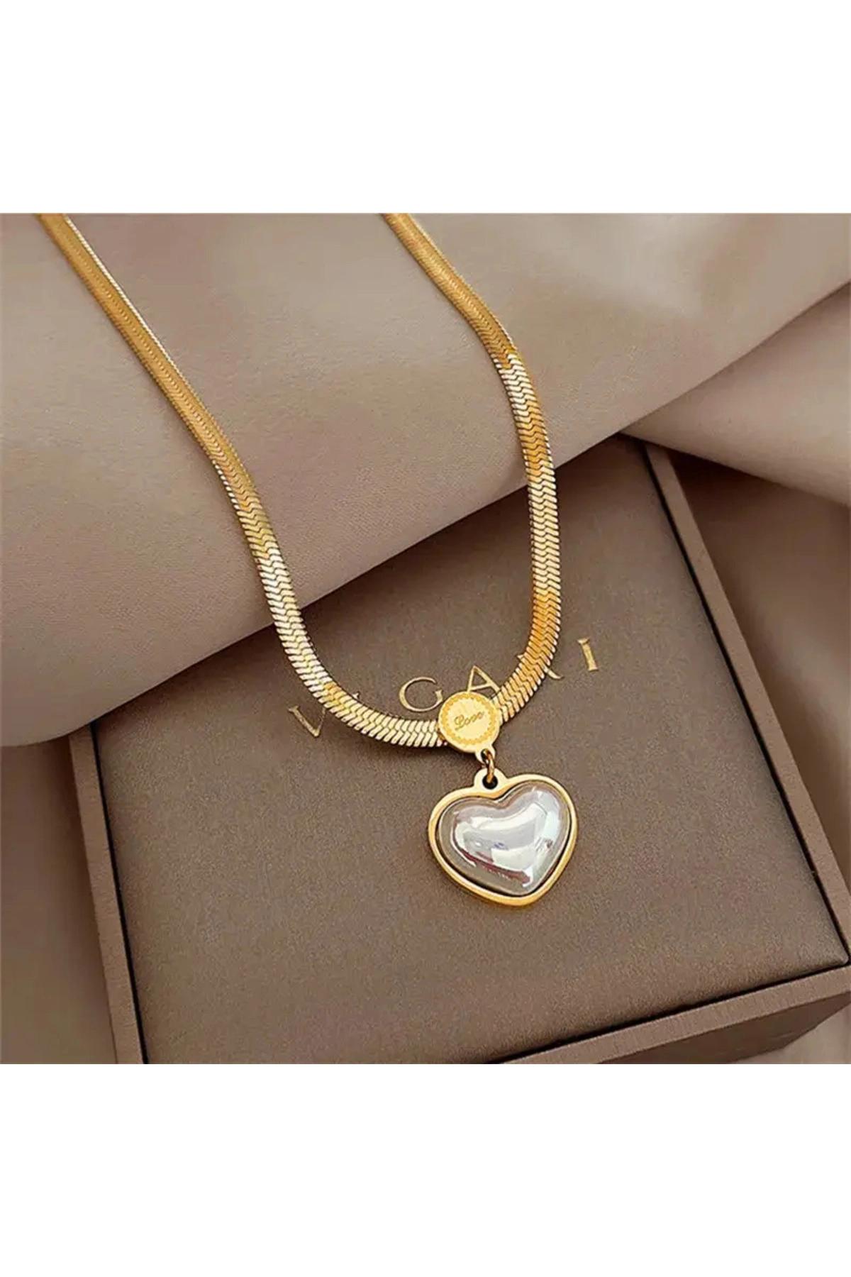 Venedik Inci Kalp Kolye Italyan Zincir Çelik Gold | 316l Çelik - Kararmaz | Hediye Kadın-6