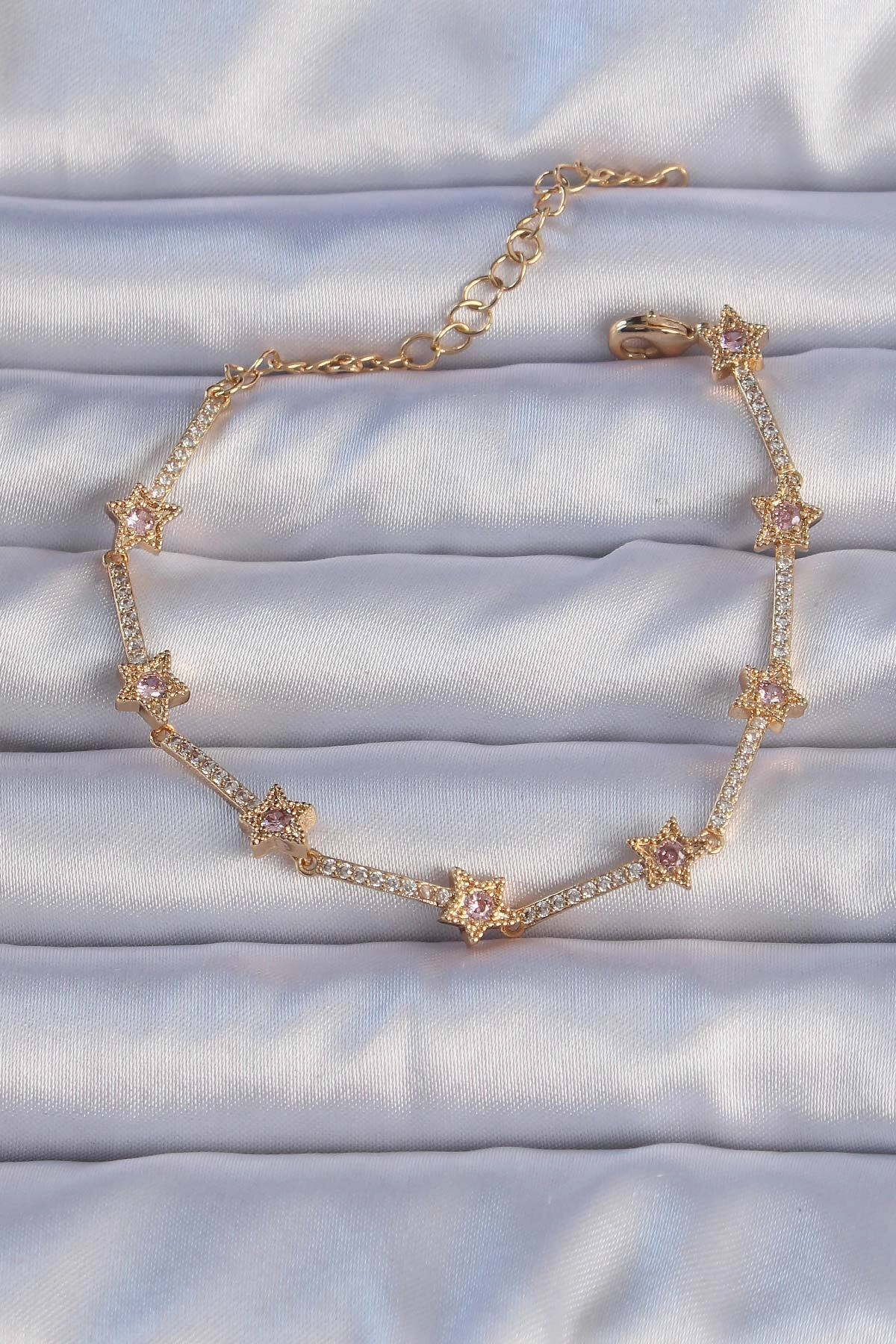 Vip Seri Pirinç Altın Renk Zirkon Taşlı Yıldız Model Bileklik-0