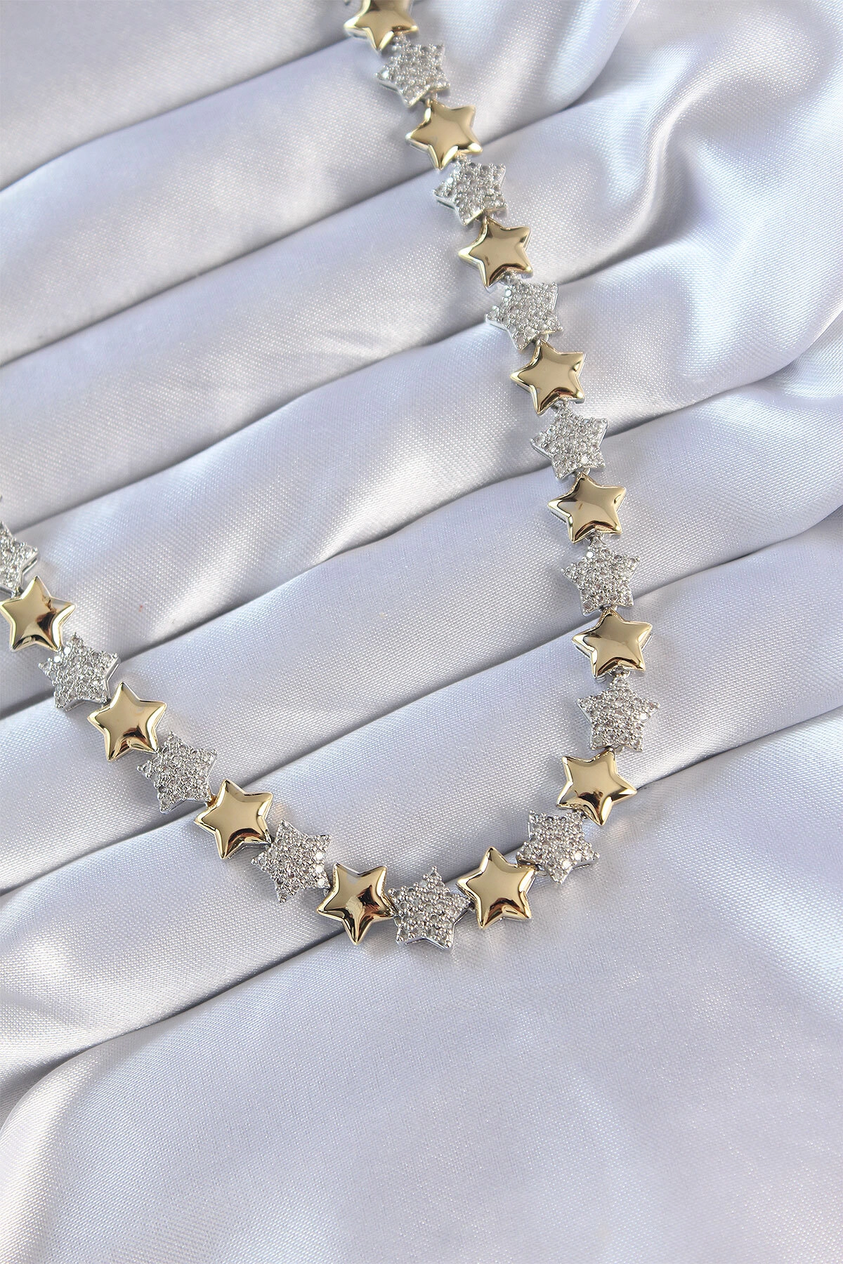 Vip Seri Pirinç Çift Renk Zirkon Taşlı Yıldız Tasarımlı Kolye-0