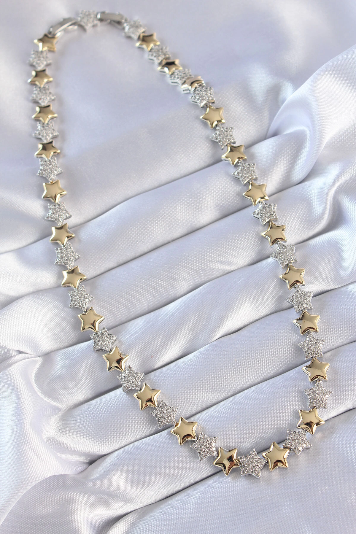 Vip Seri Pirinç Çift Renk Zirkon Taşlı Yıldız Tasarımlı Kolye-1