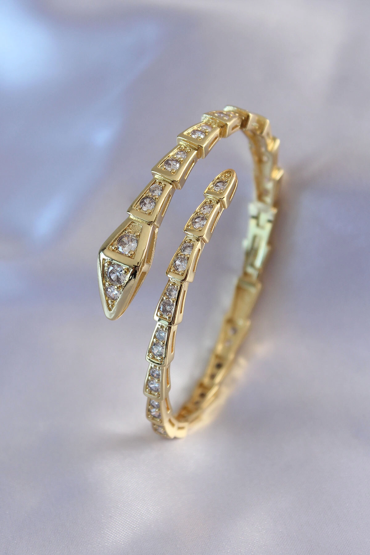 VIP Seri Yılan Model Gold Renk Kadın Kelepçe Bileklik-0