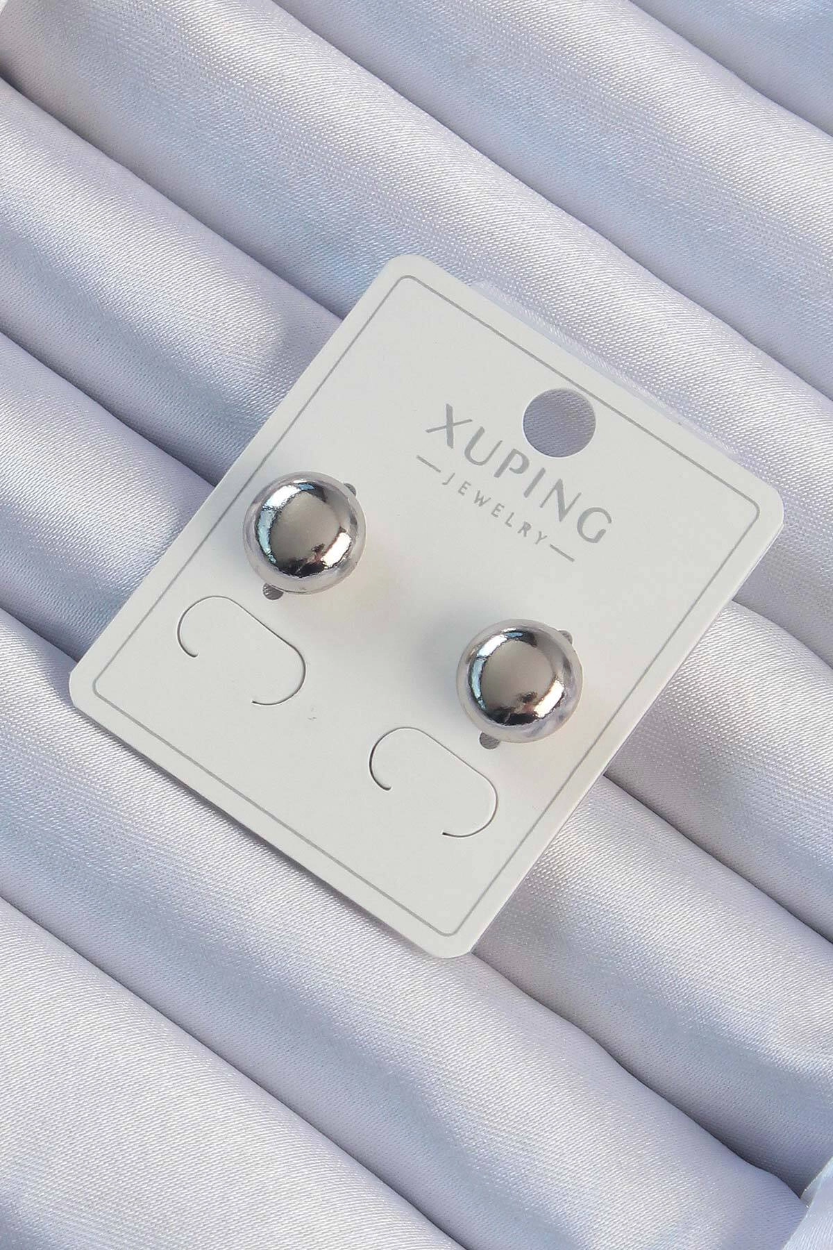 Xuping Gümüş Renk Minimal Bombeli Oval Küpe-0