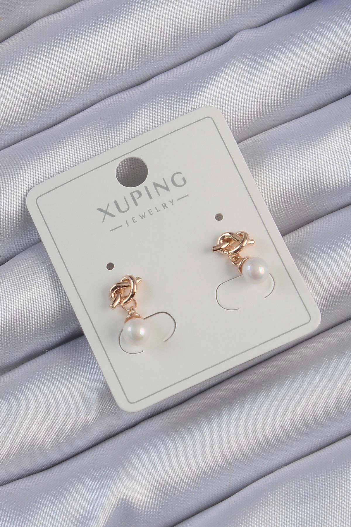 Xuping Rose Renk İnci Taşlı Düğüm Küpe-0