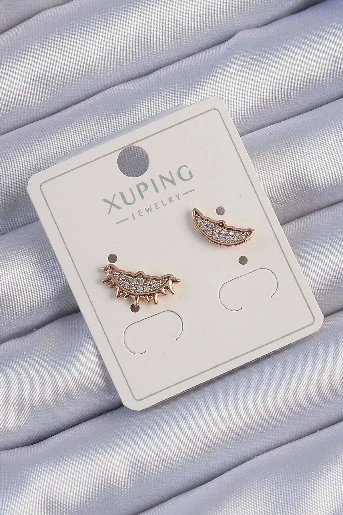 Xuping Rose Renk Zirkon Taşlı Ay ve Güneş Tasarımlı Küpe-0