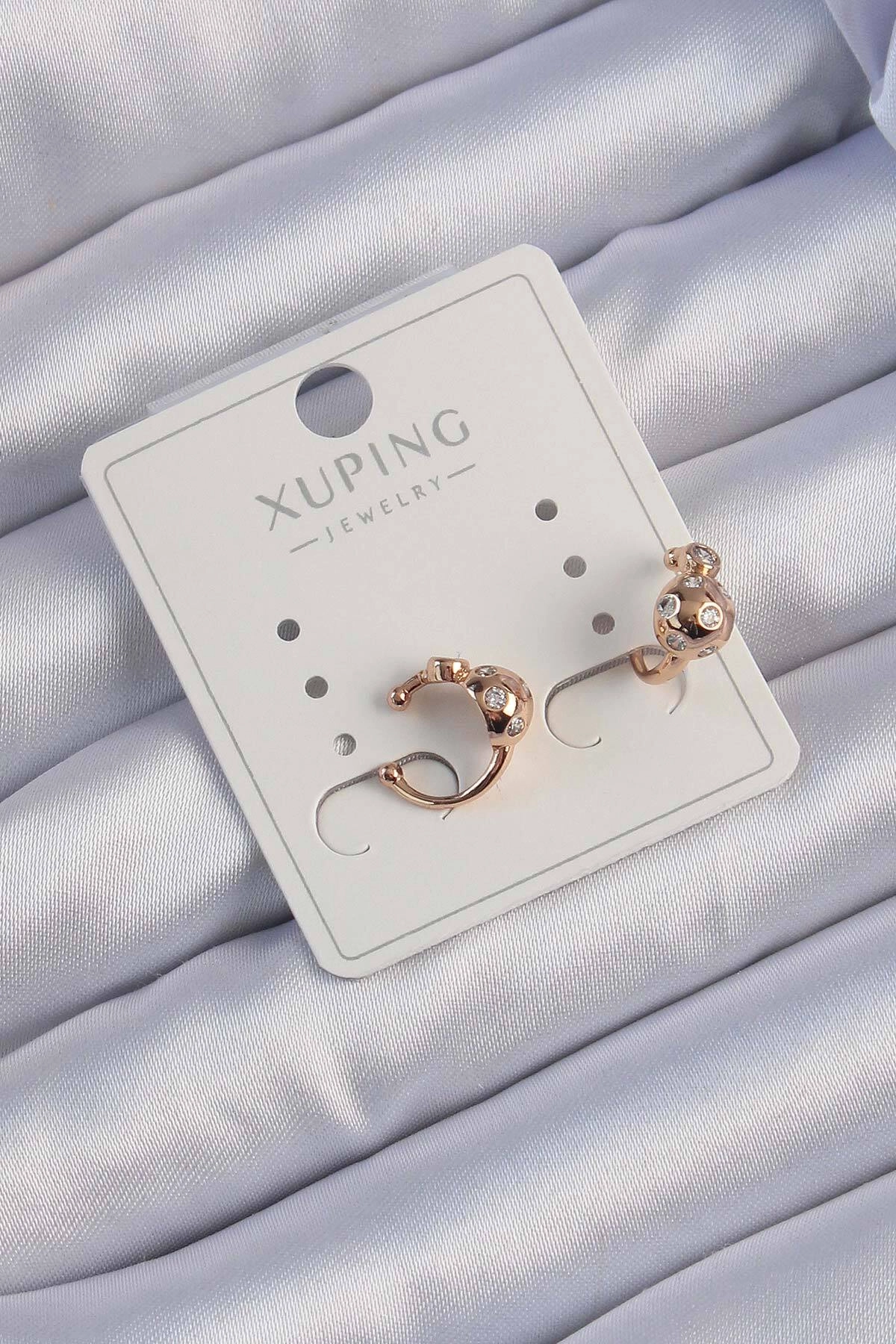 Xuping Rose Renk Zirkon Taşlı Bombeli Topçuk Earcuff Küpe-0