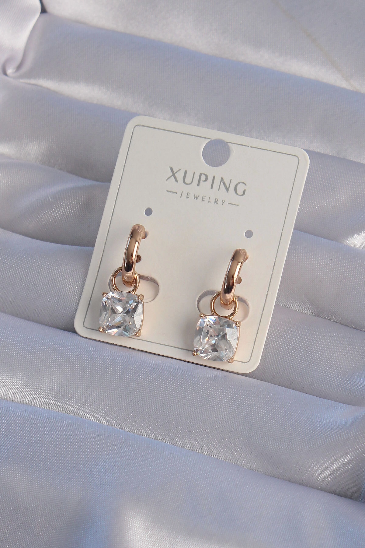 XUPİNG Rose Renk Zirkon Taşlı Halka Küpe-0