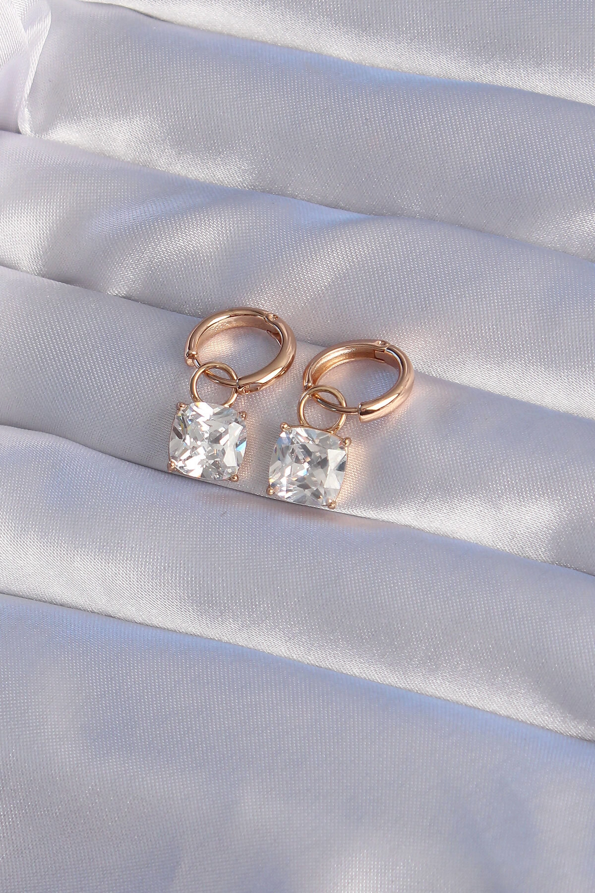 XUPİNG Rose Renk Zirkon Taşlı Halka Küpe-1