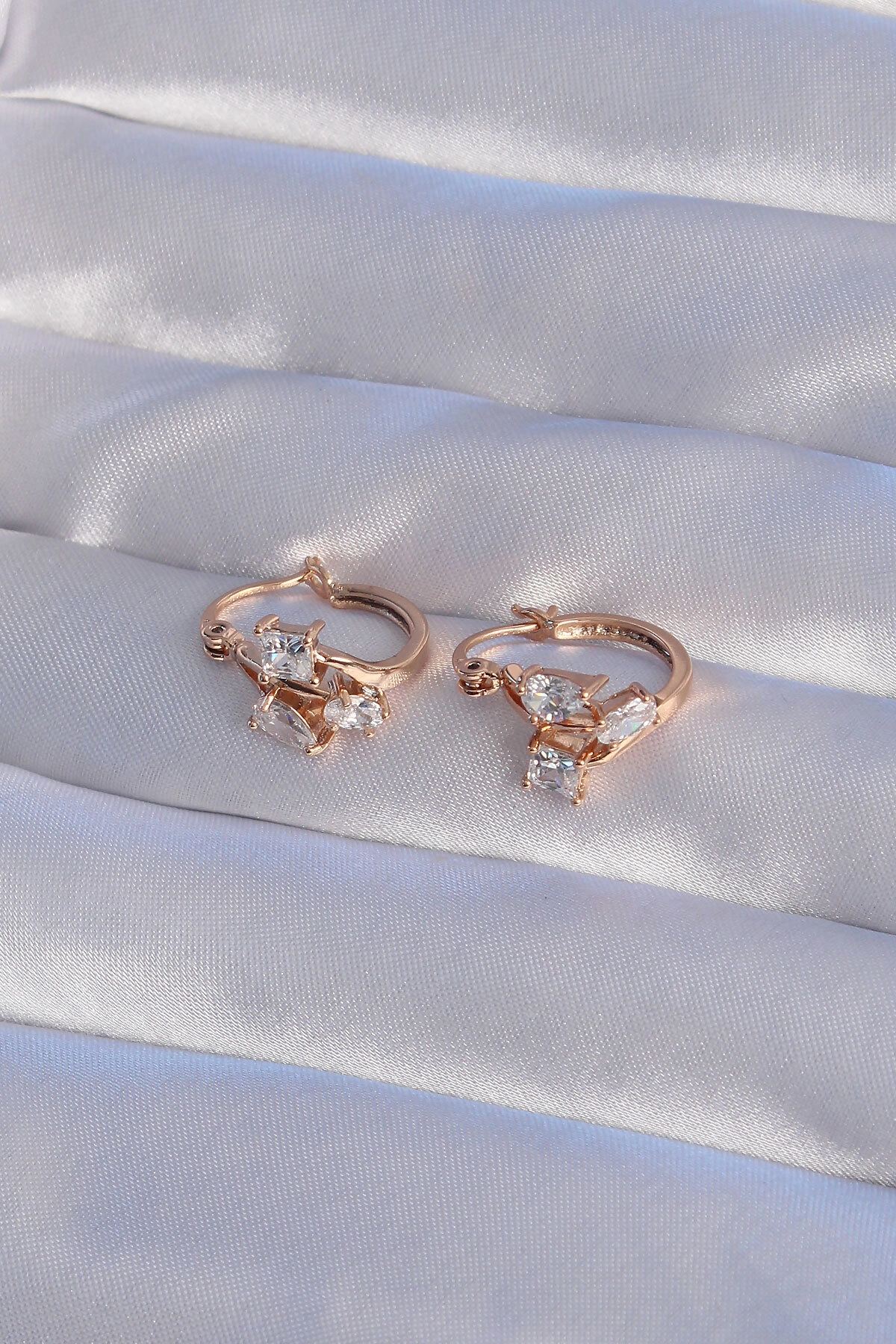 XUPİNG Rose Renk Zirkon Taşlı Halka Küpe-1