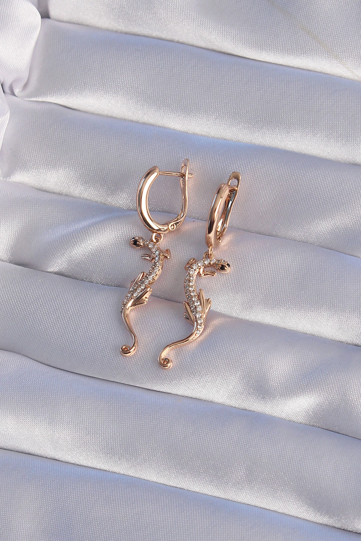 XUPİNG Rose Renk Zirkon Taşlı Kertenkele Model Halka Küpe-1