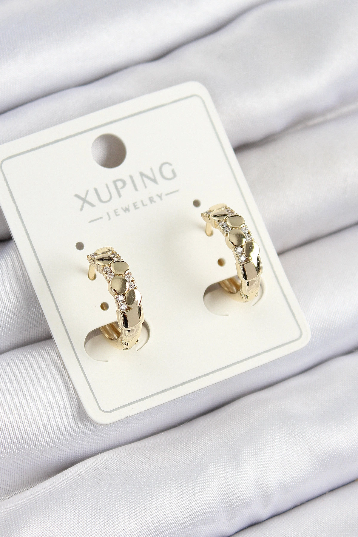 Xuping Zirkon Taşlı Halka Model Gold Renk Kadın Küpe-0