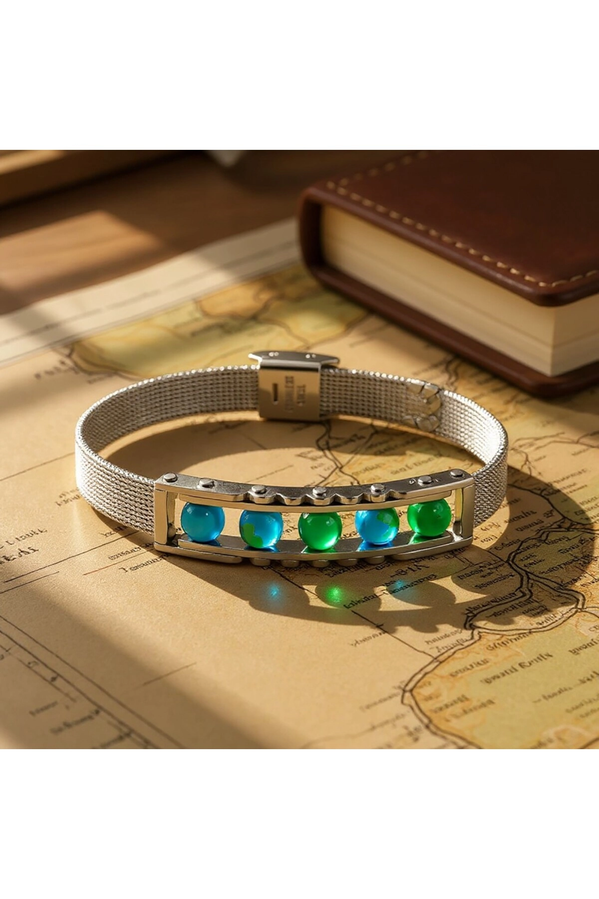Yeşil Akik Ve Paslanmaz Çelik Bileklik-1