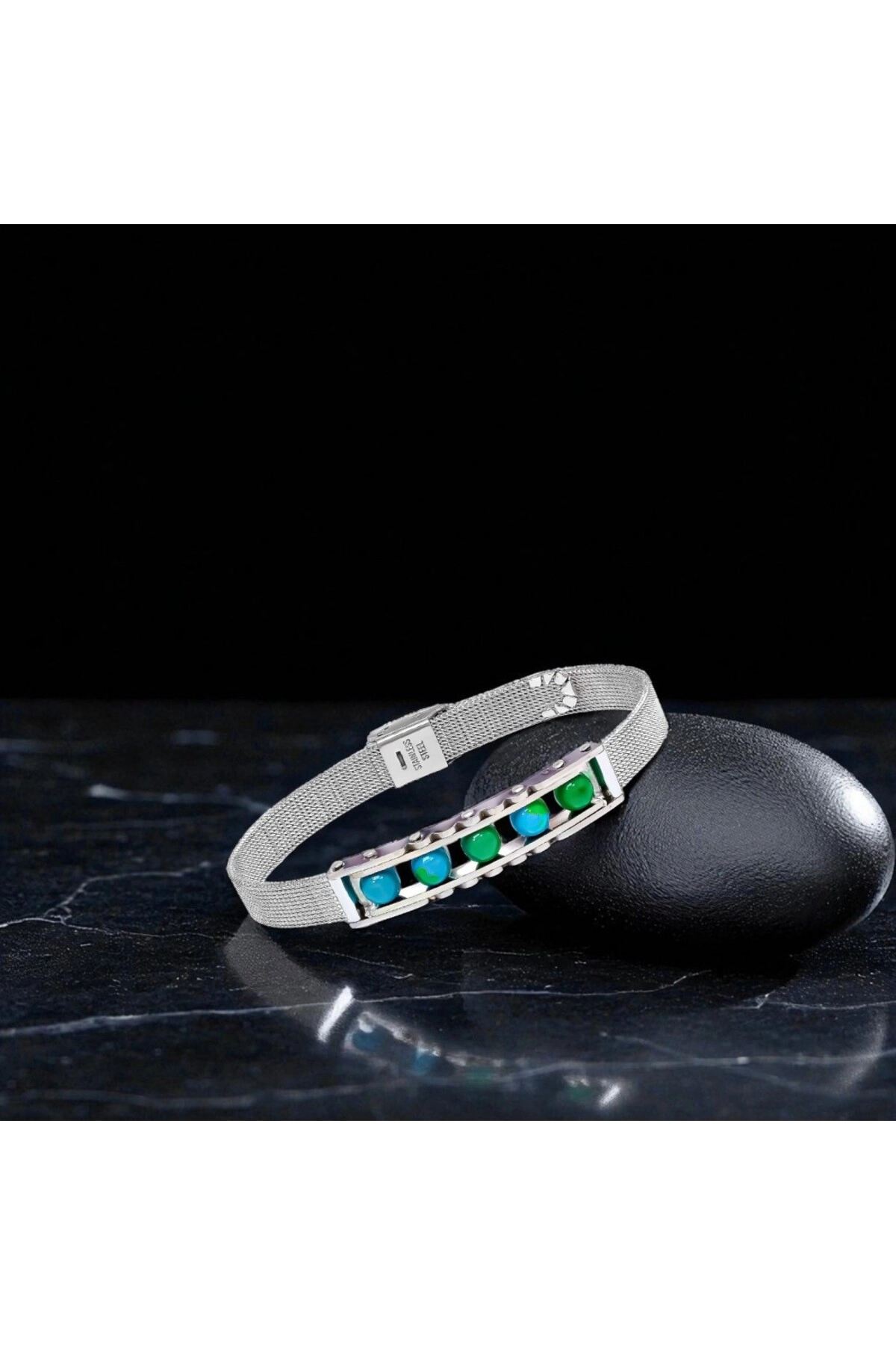 Yeşil Akik Ve Paslanmaz Çelik Bileklik-2