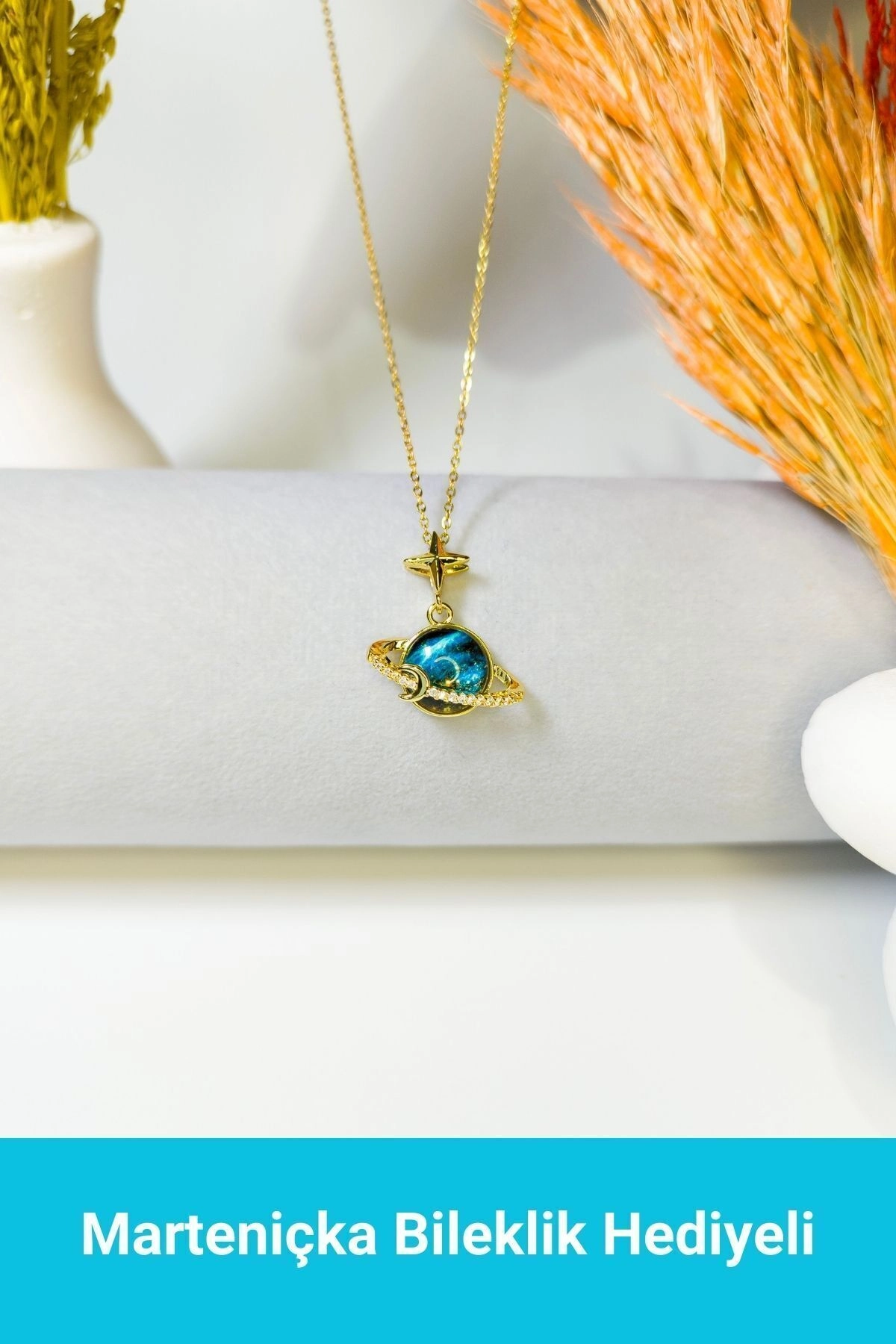 Yıldız Satürn Gümüş Gezegen Kolye | 316l Çelik - Kararmaz | Hediye Kadın-0